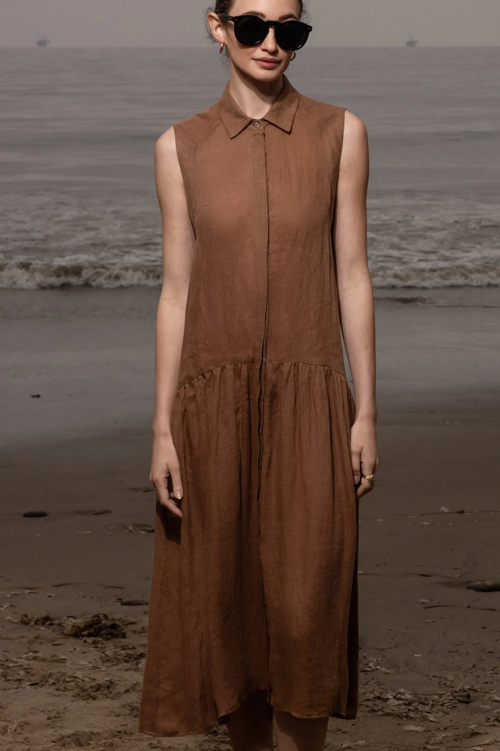 Provence Dress - Clay Tissue Linen - Heidi Merrick