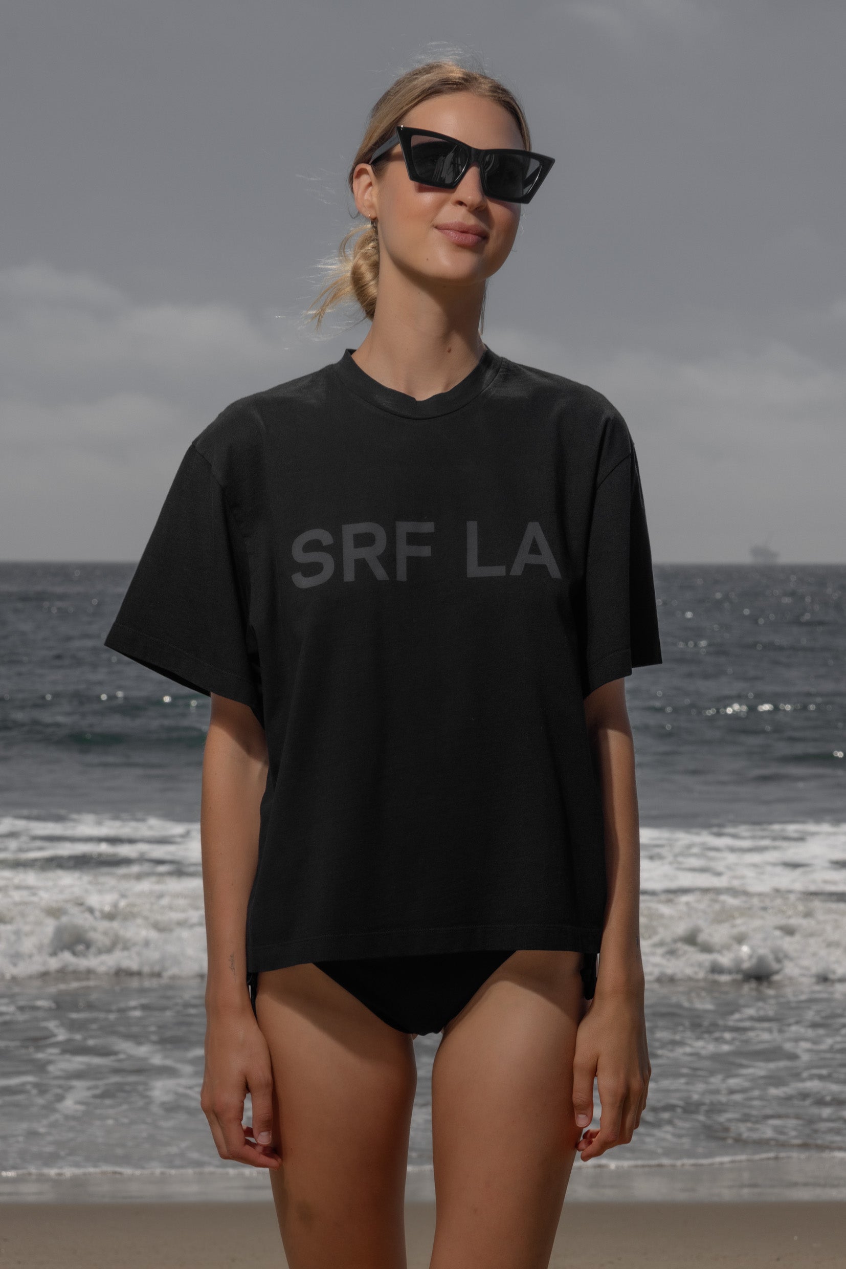 SRF LA Mustache Tee - Black on Black - Heidi Merrick