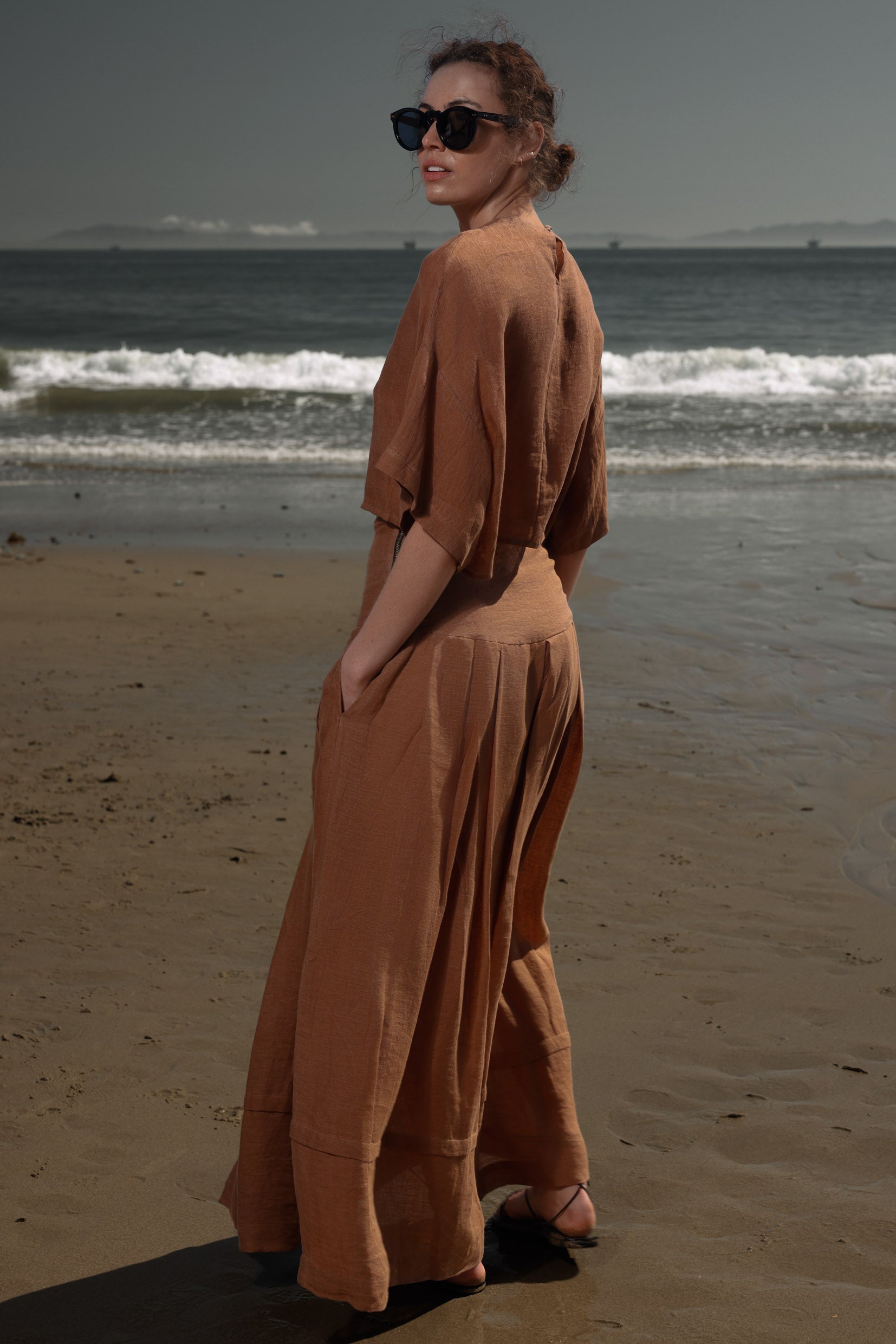 Marbella Skirt - Sable Tissue Linen - Heidi Merrick