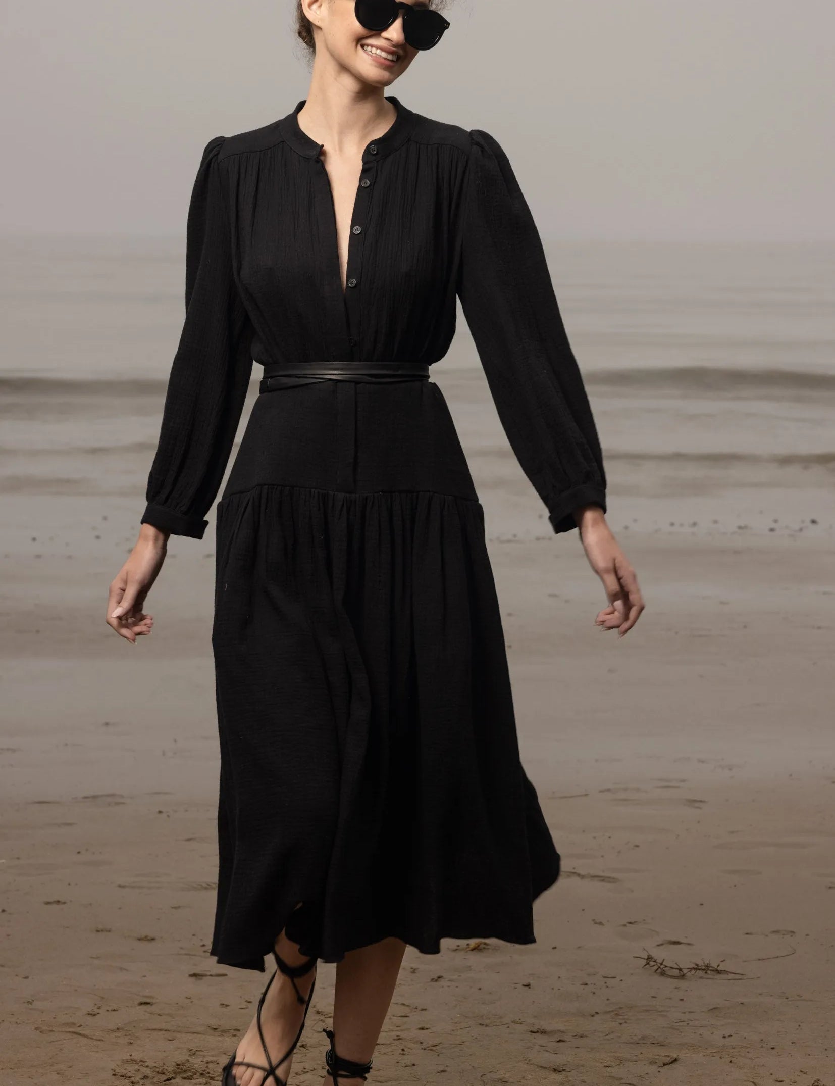 Barcelona Dress - Black Gauze - Heidi Merrick