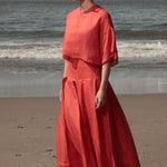 Marbella Skirt - Vermilion Tissue Linen - Heidi Merrick