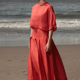 Marbella Skirt - Vermilion Tissue Linen - Heidi Merrick
