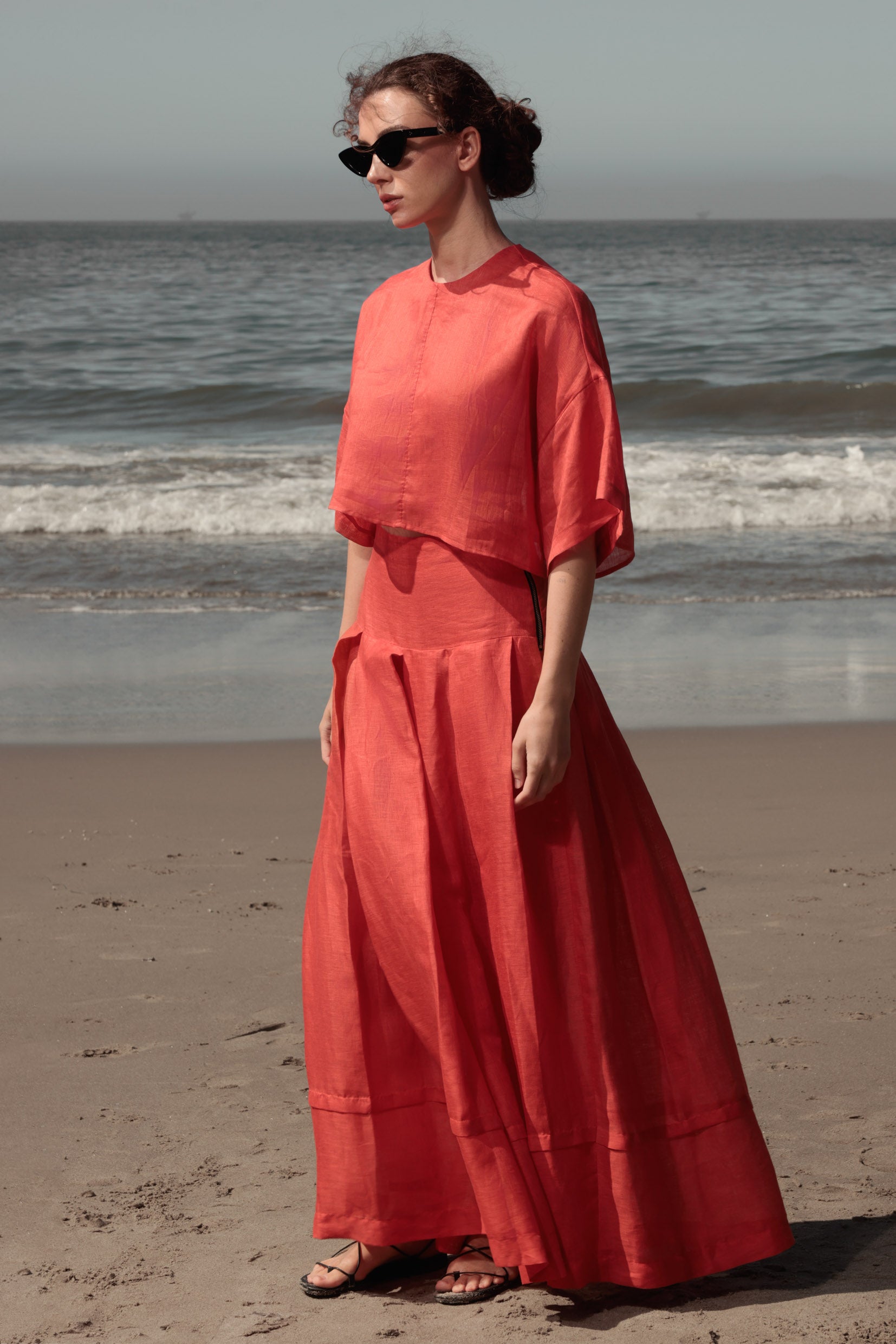 Marbella Skirt - Vermilion Tissue Linen - Heidi Merrick
