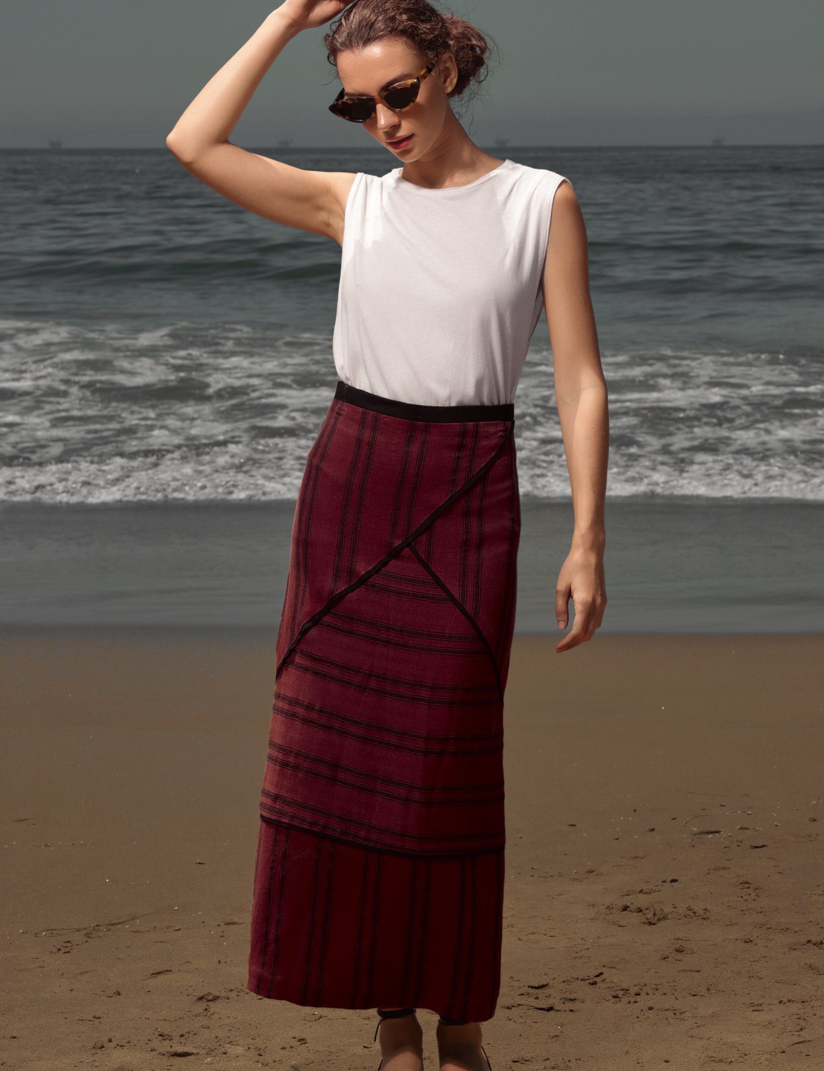 Geometry Skirt - Burgundy Moroccan Stripe