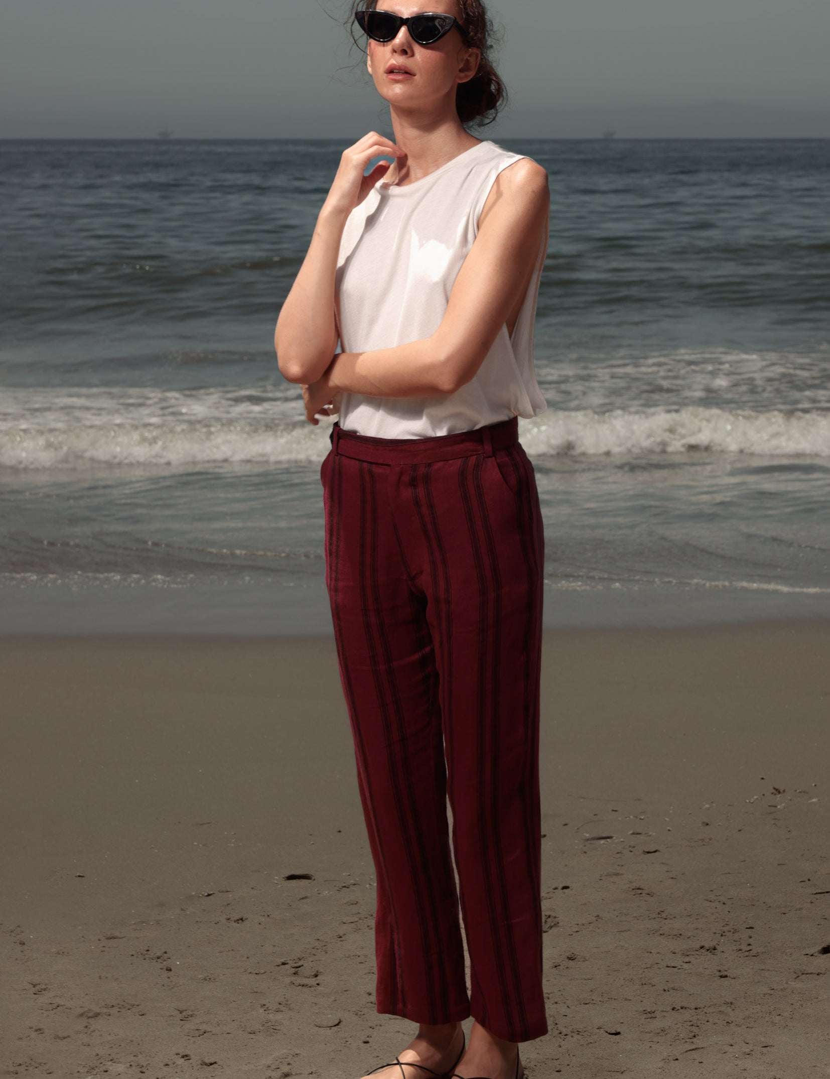 Serge Pant - Burgundy Moroccan Stripe - Heidi Merrick