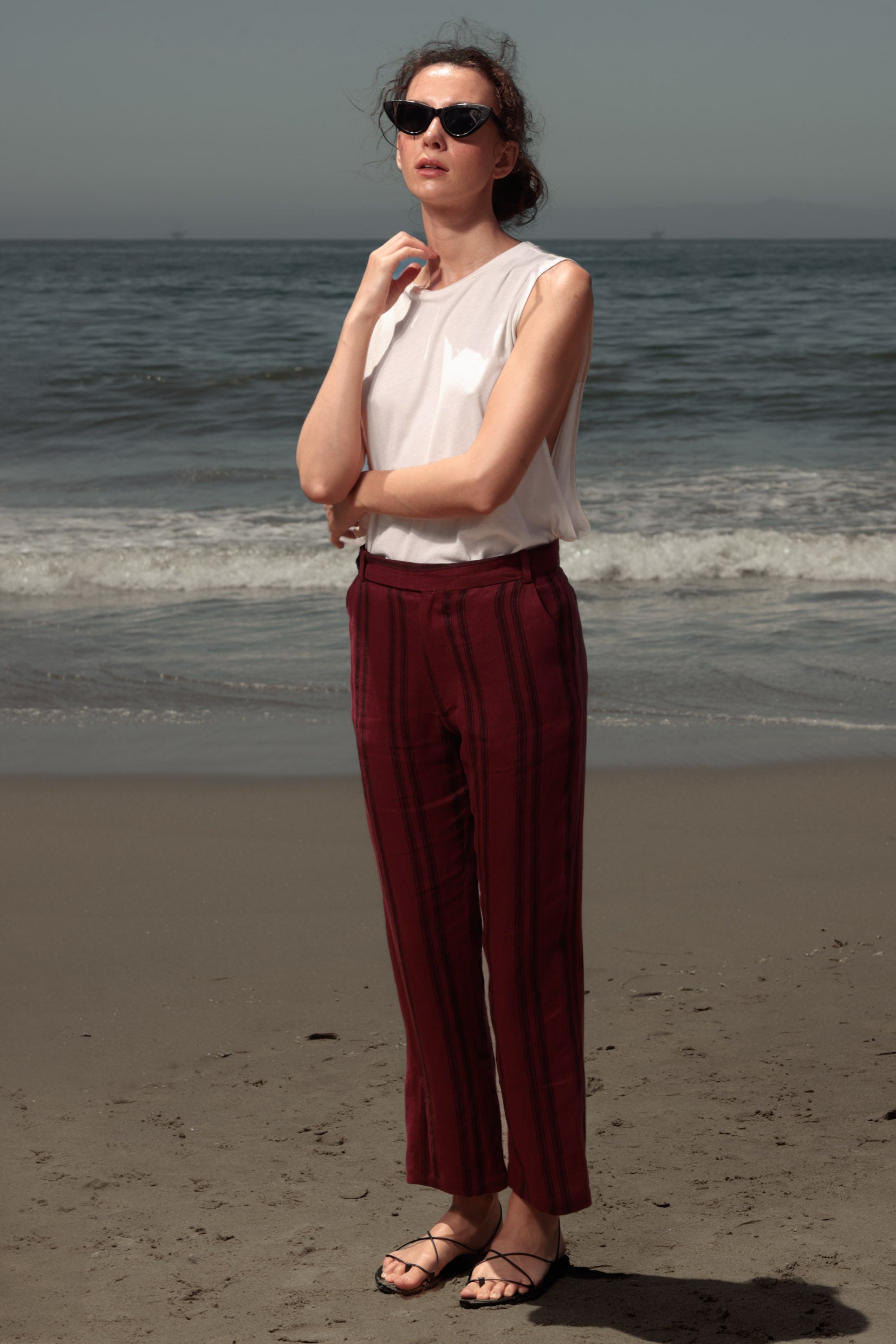 Serge Pant - Burgundy Moroccan Stripe - Heidi Merrick