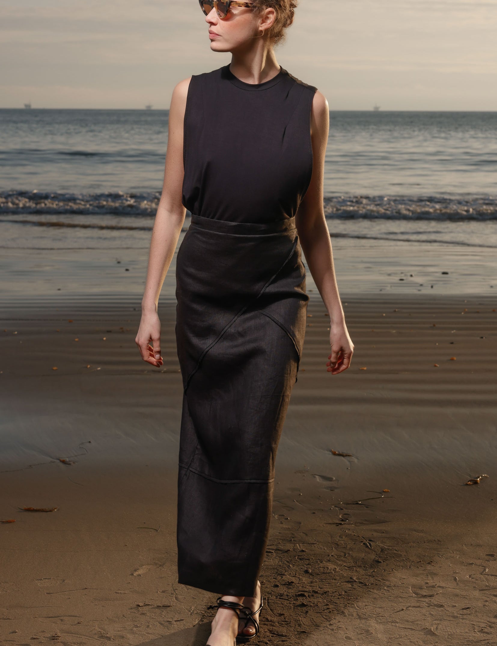 Geometry Skirt - Black Linen - Heidi Merrick