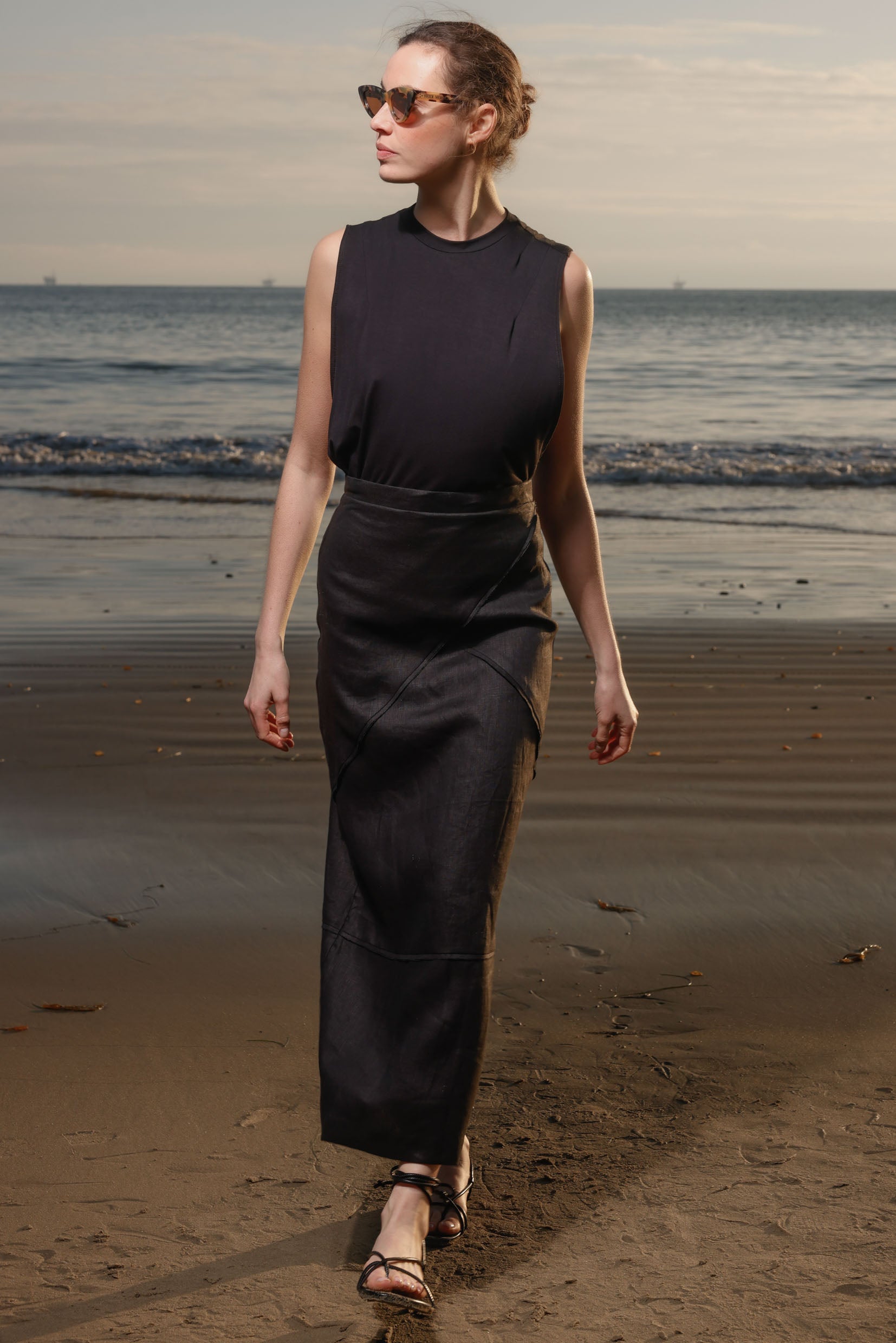 Geometry Skirt - Black Linen - Heidi Merrick