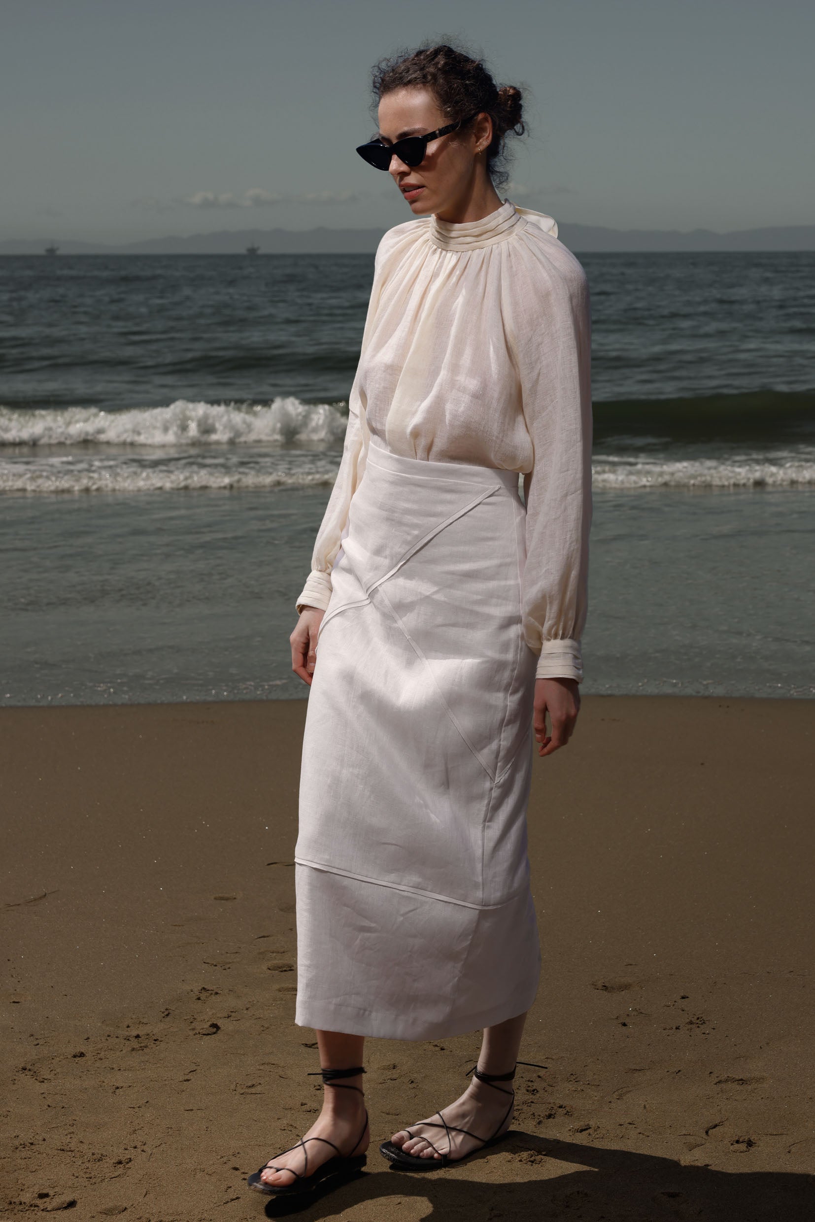 Geometry Skirt -Cream Linen - Heidi Merrick