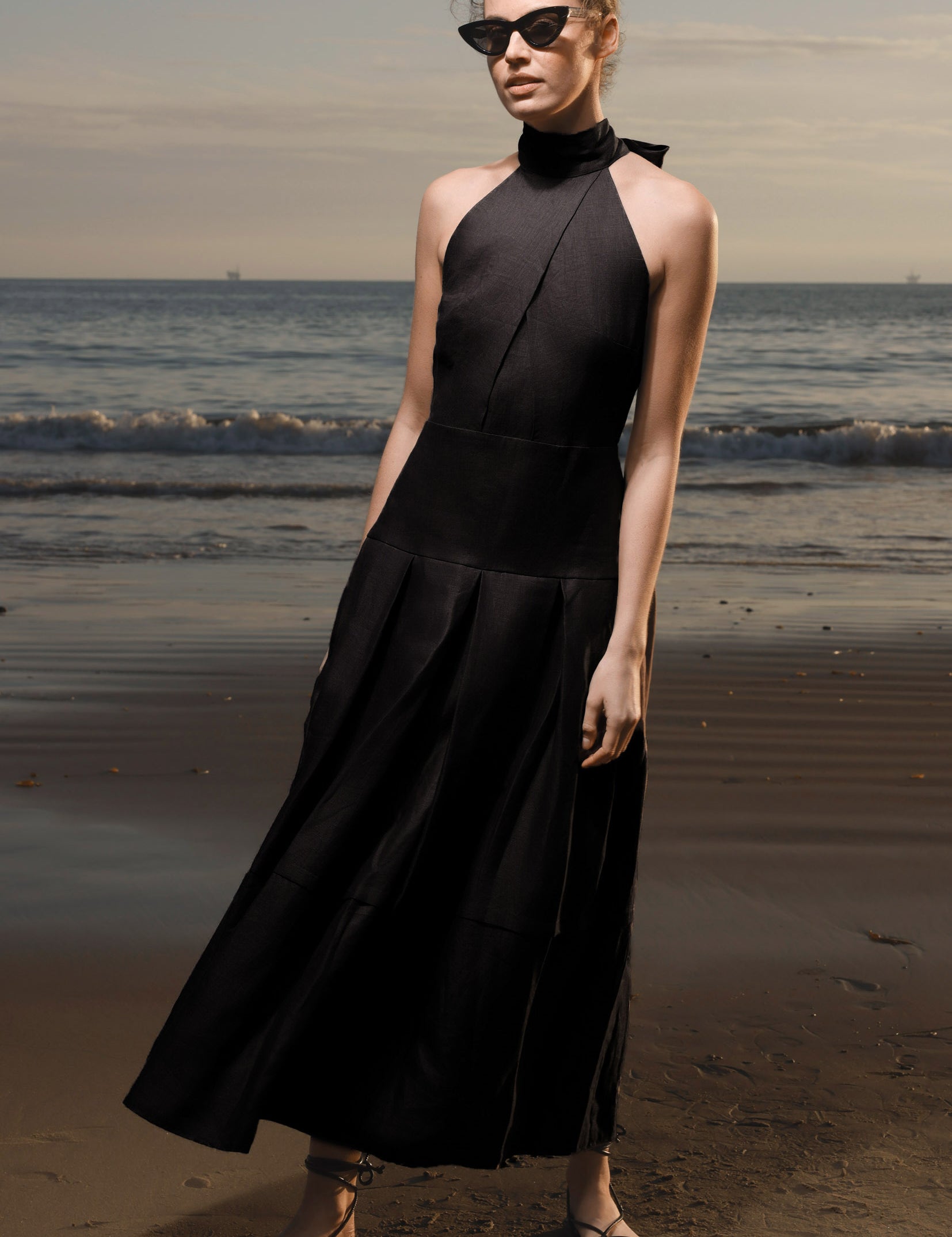 Nysa Dress - Black Linen - Heidi Merrick