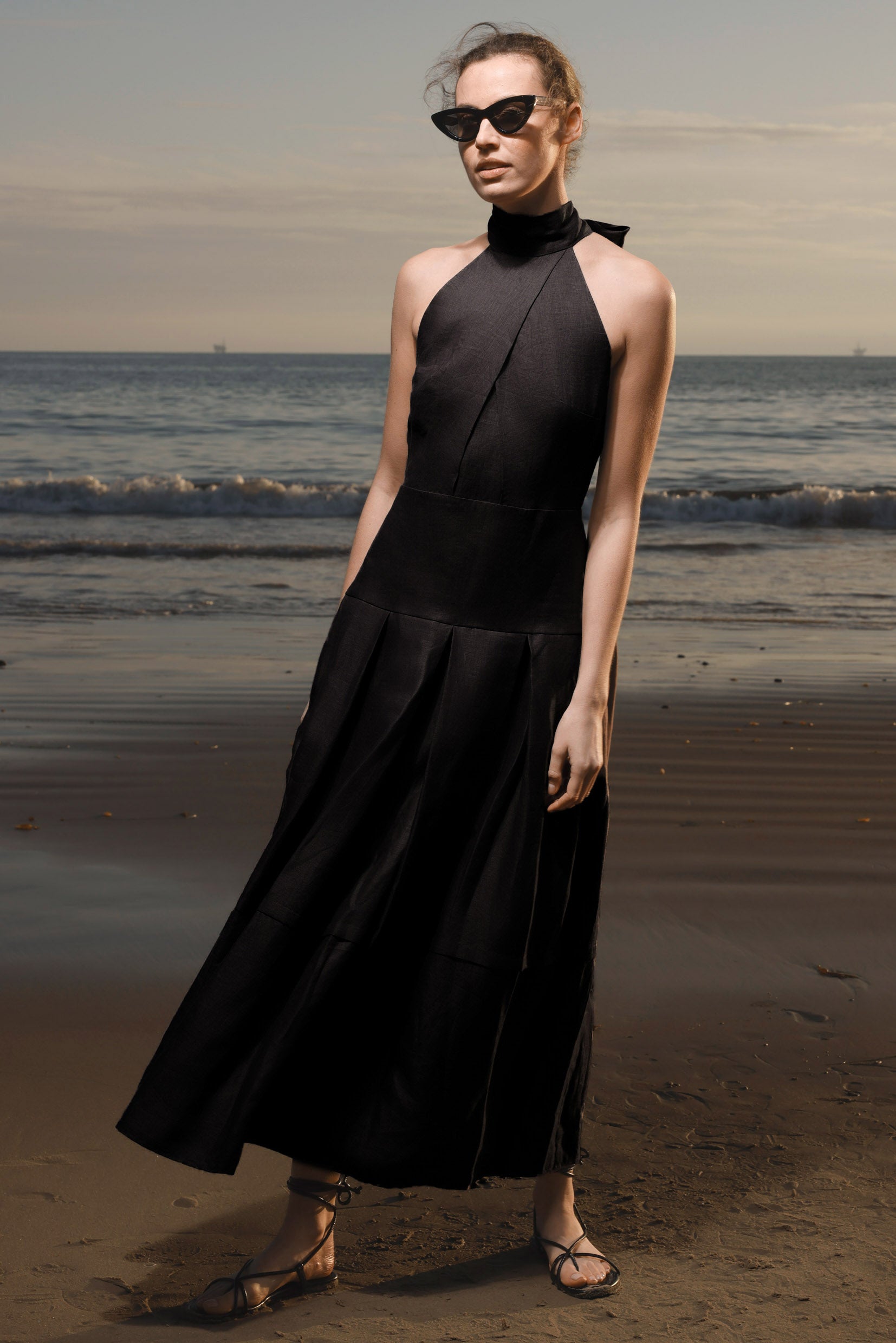 Nysa Dress - Black Linen - Heidi Merrick
