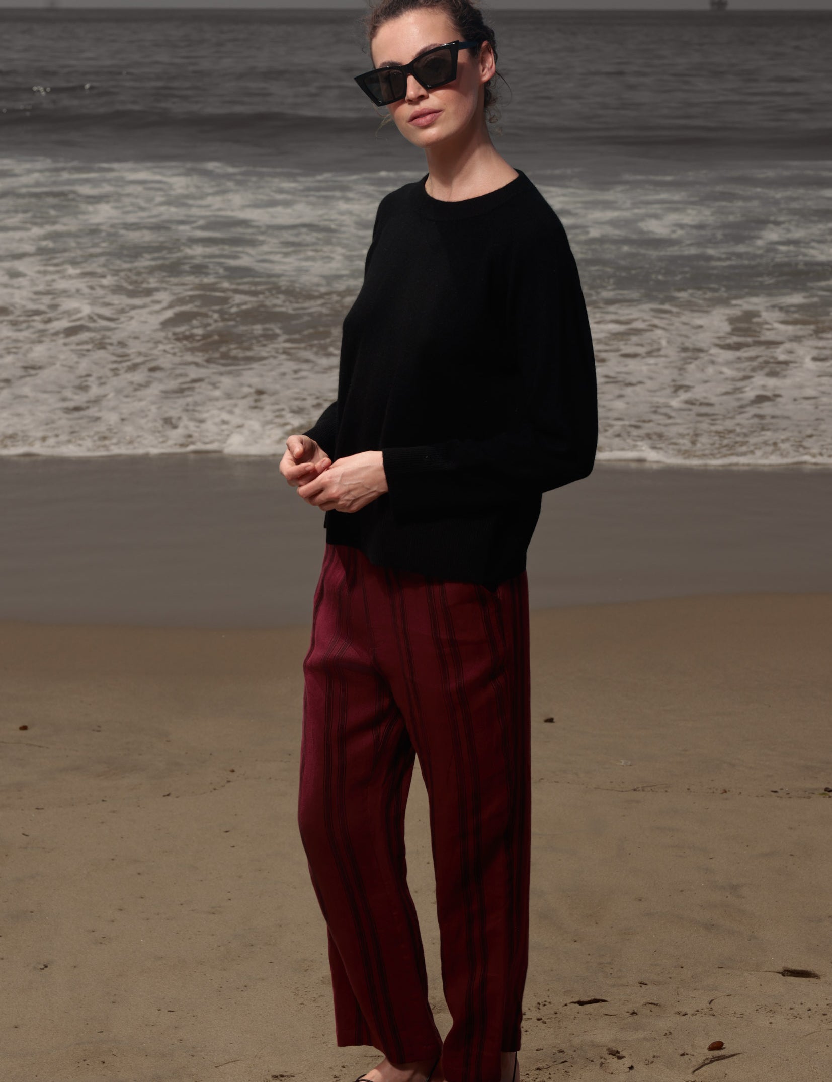 Serge Pant - Burgundy Moroccan Stripe - Heidi Merrick