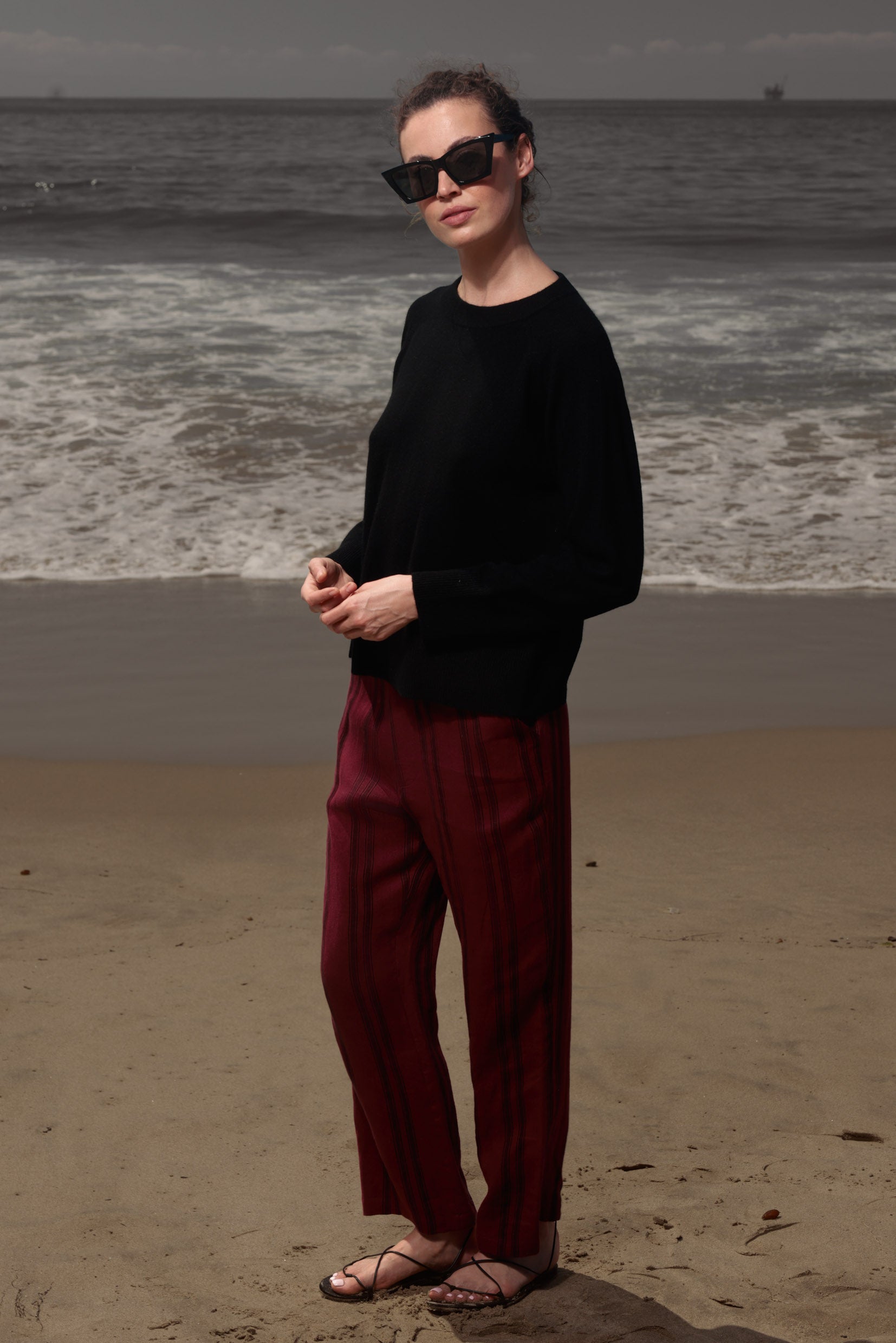 Serge Pant - Burgundy Moroccan Stripe - Heidi Merrick
