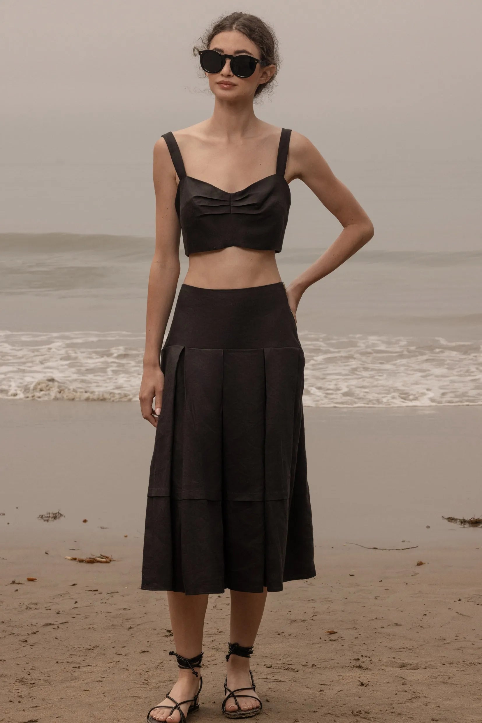 Contessa Skirt - Noir Silk & Hemp - Heidi Merrick