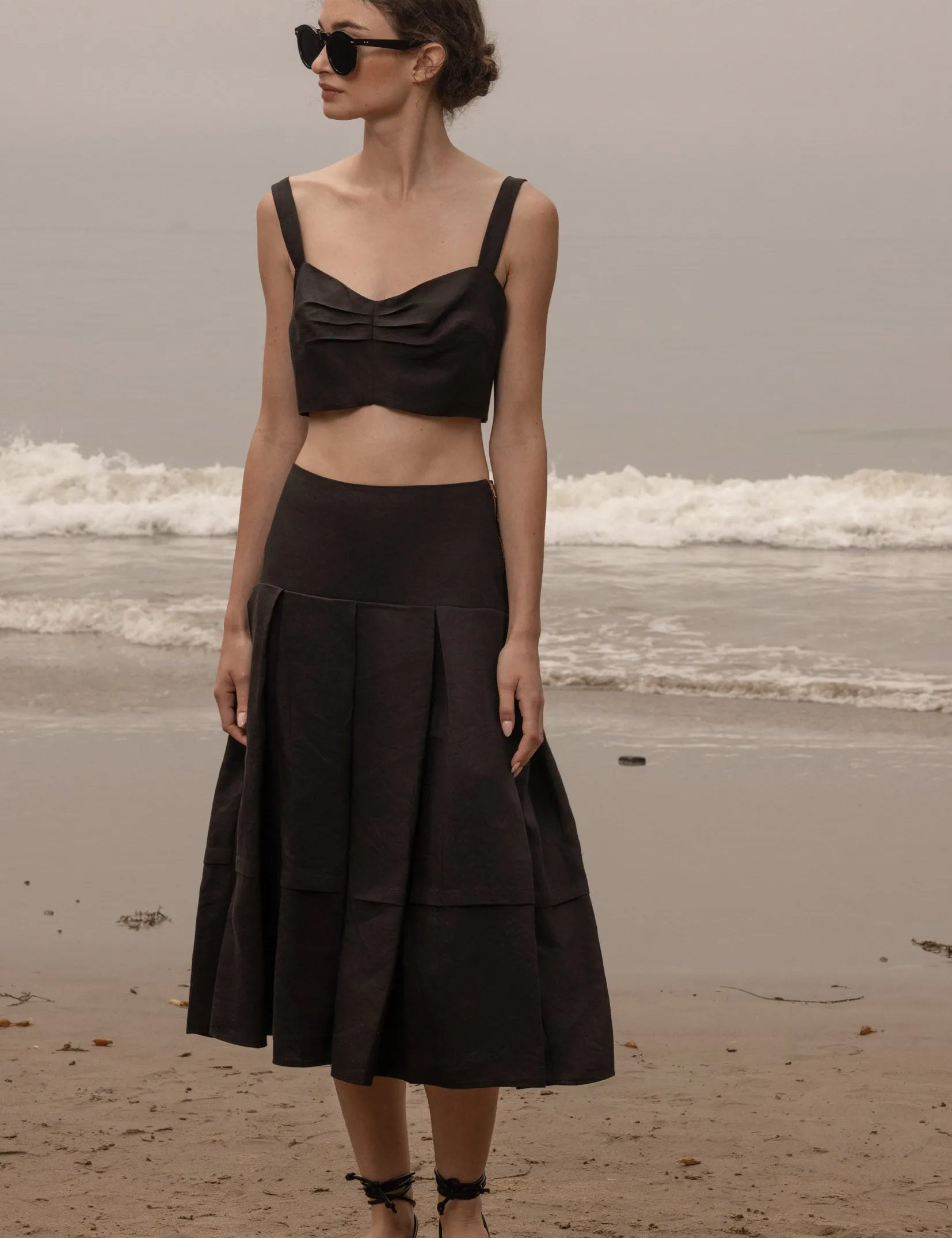 Contessa Skirt - Noir Silk & Hemp - Heidi Merrick