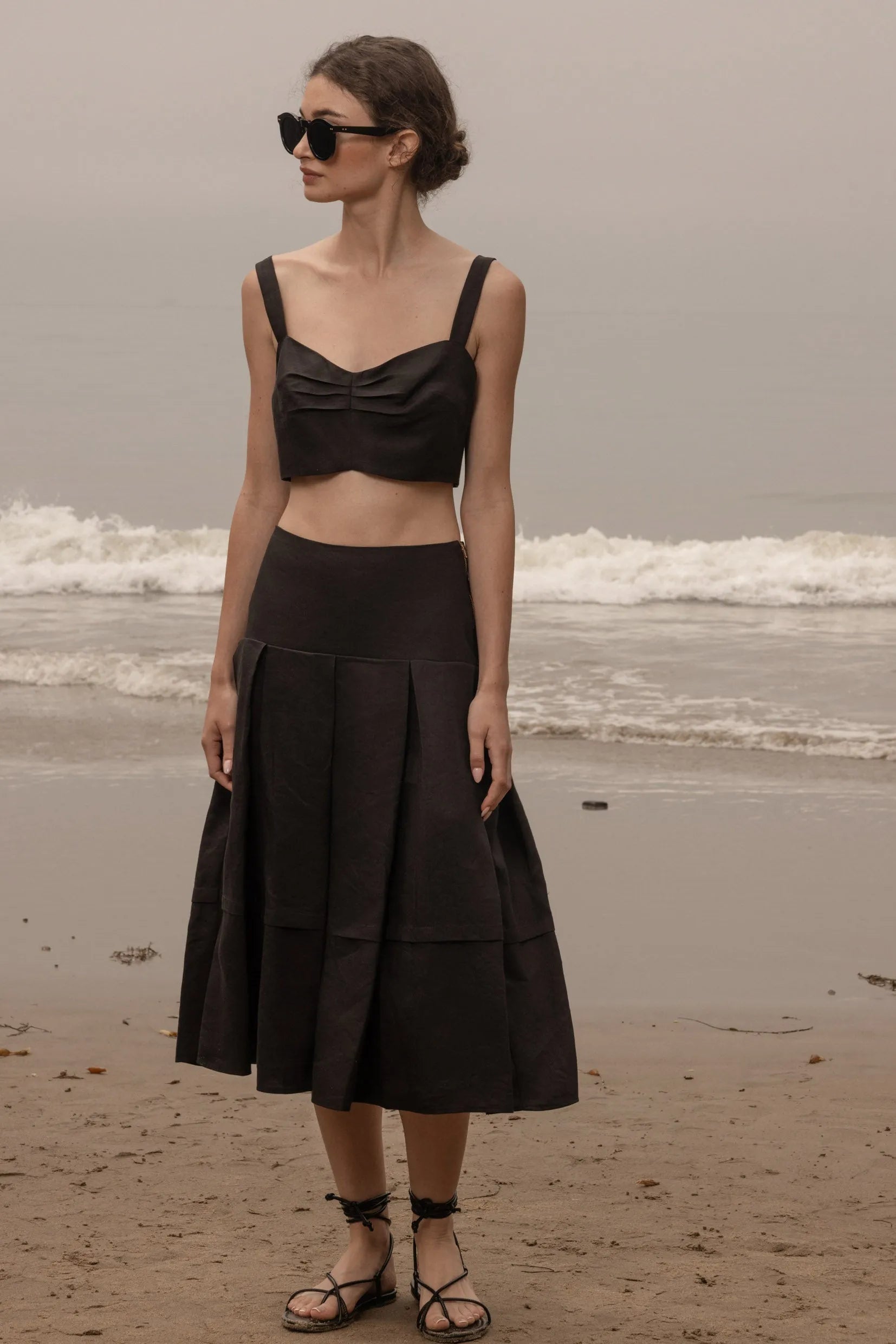 Contessa Skirt - Noir Silk & Hemp - Heidi Merrick