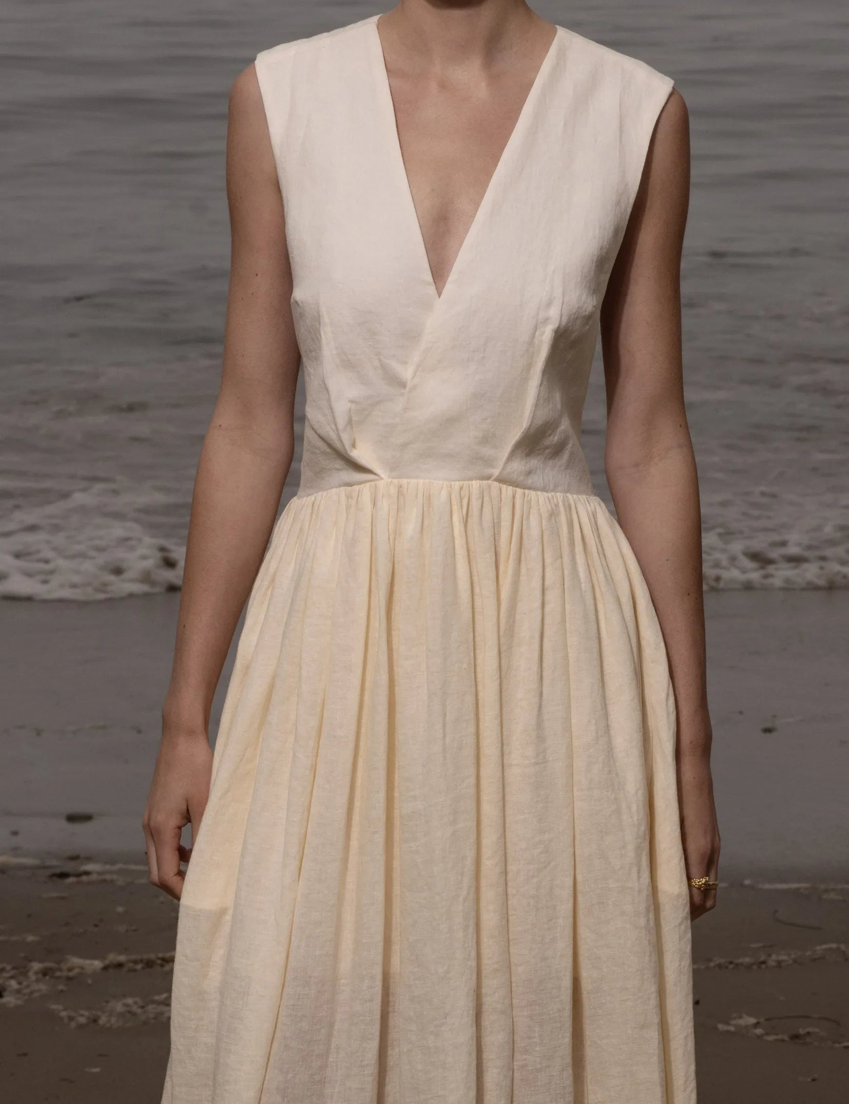 Corsica Dress - Ivory Tissue Linen - Heidi Merrick