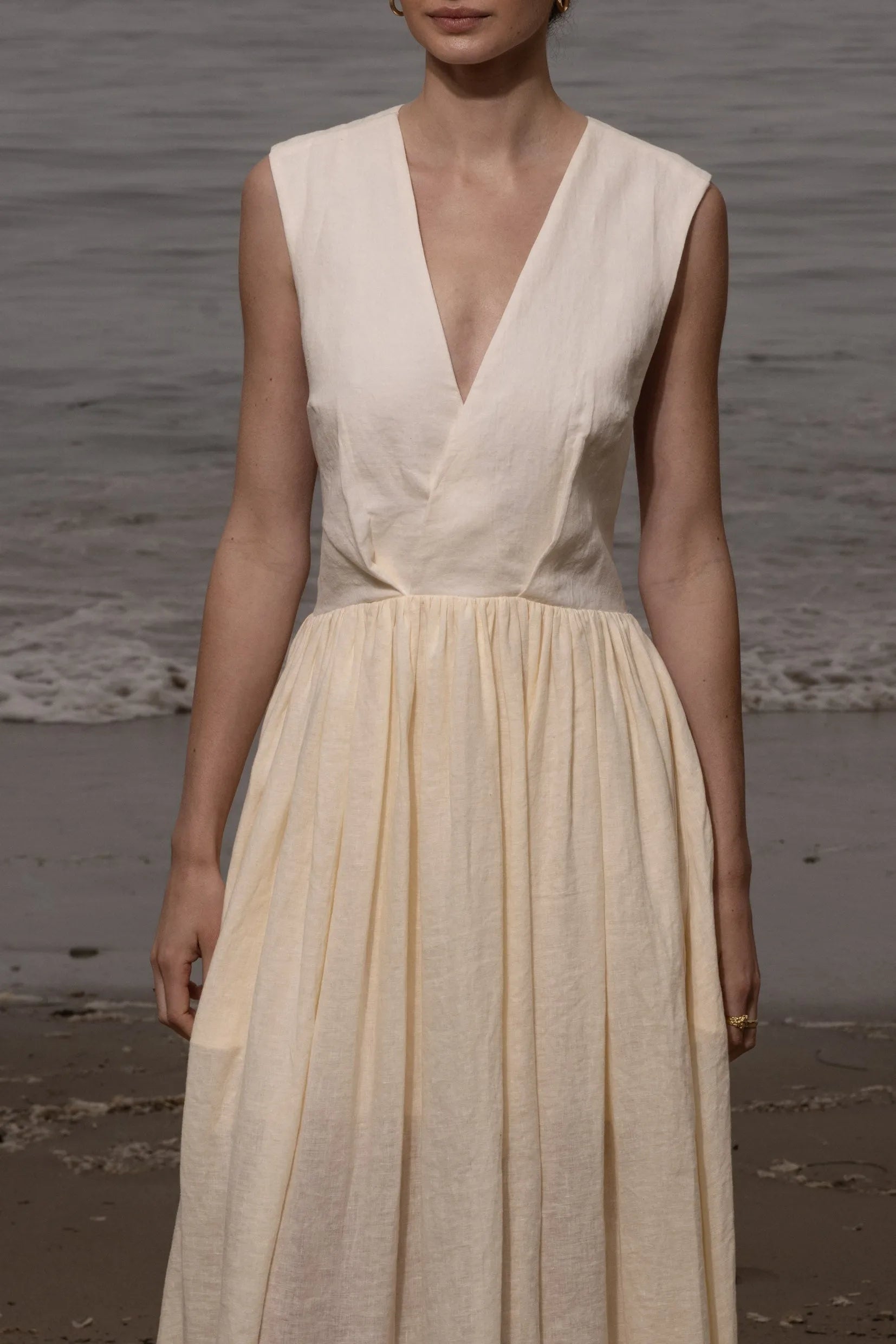 Corsica Dress - Ivory Tissue Linen - Heidi Merrick