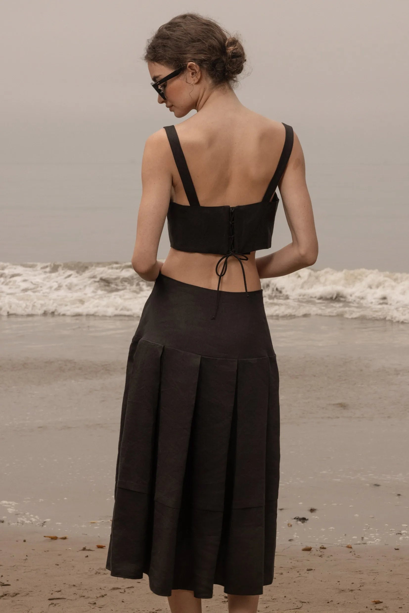 Contessa Skirt - Noir Silk & Hemp - Heidi Merrick