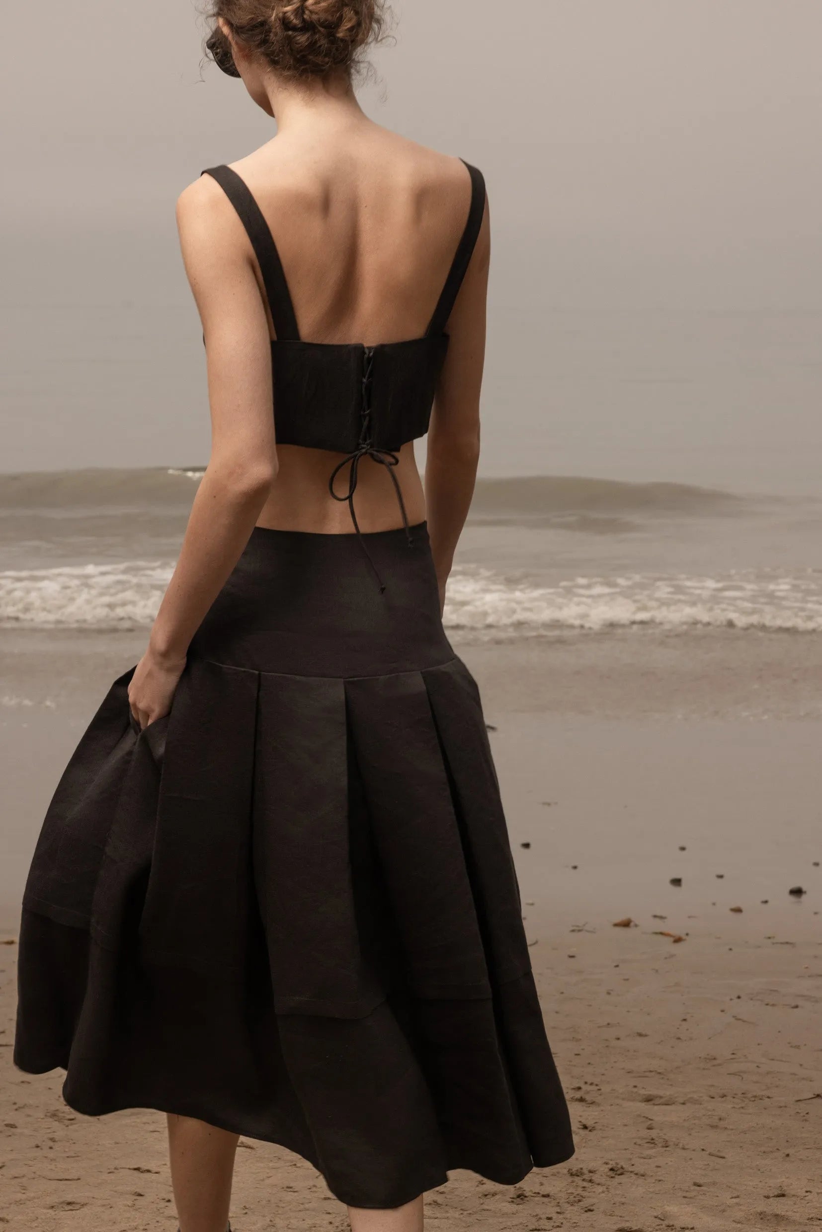 Contessa Skirt - Noir Silk & Hemp - Heidi Merrick
