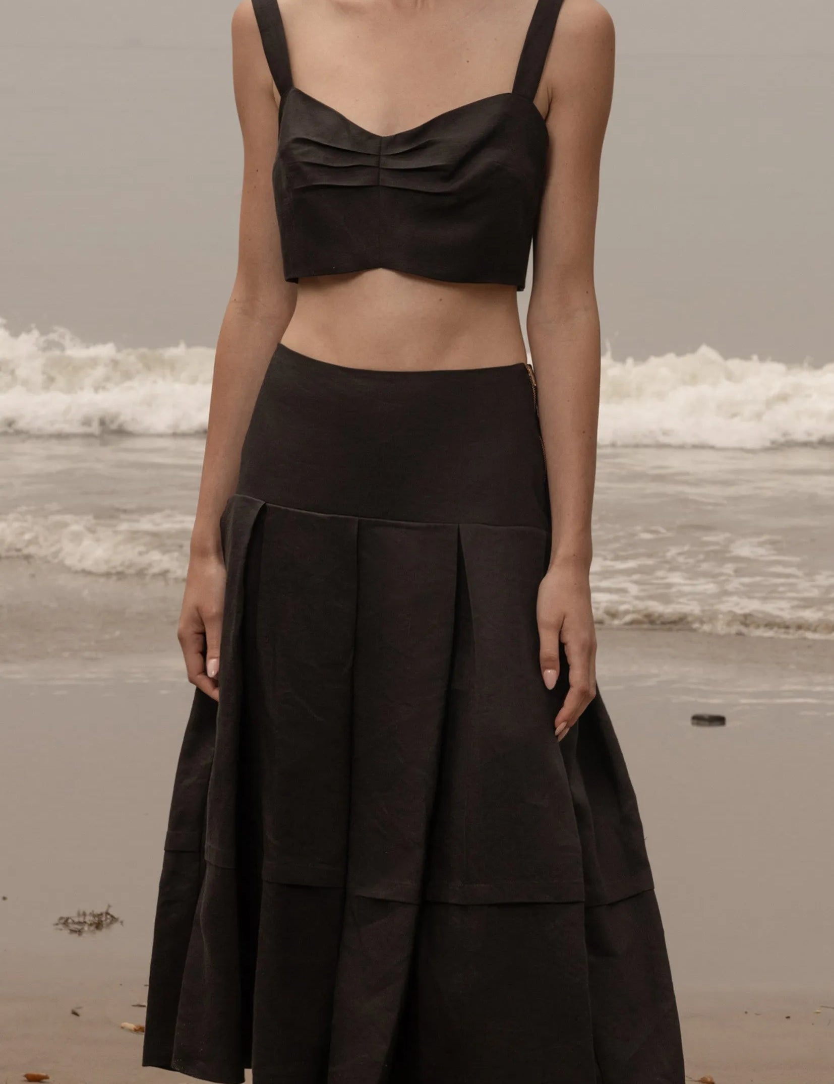 Contessa Skirt - Noir Silk & Hemp - Heidi Merrick