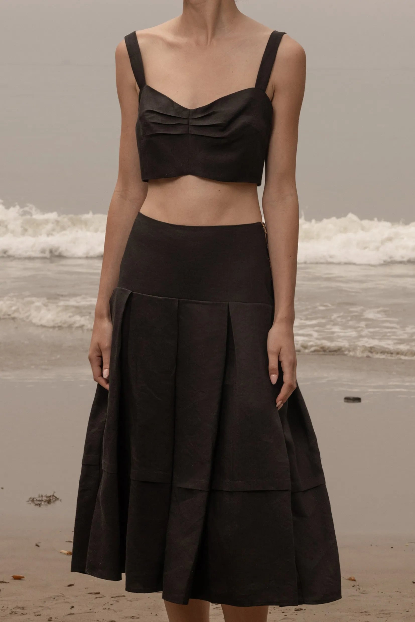 Contessa Skirt - Noir Silk & Hemp - Heidi Merrick