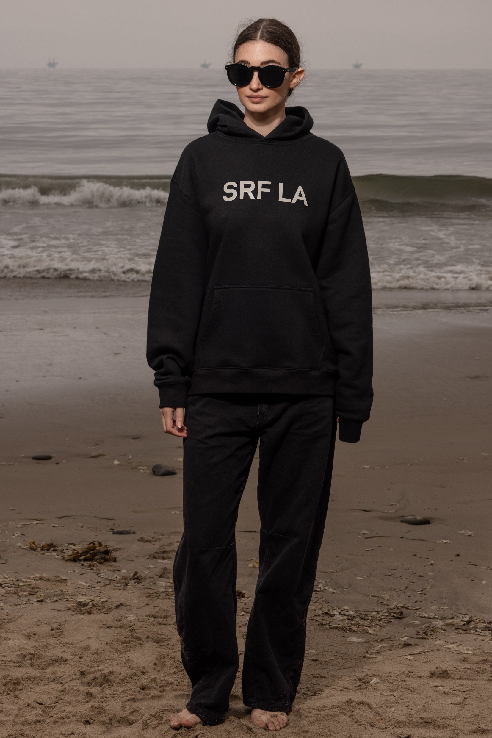 SRF LA Unisex Hoodie - Cream on Black - Heidi Merrick