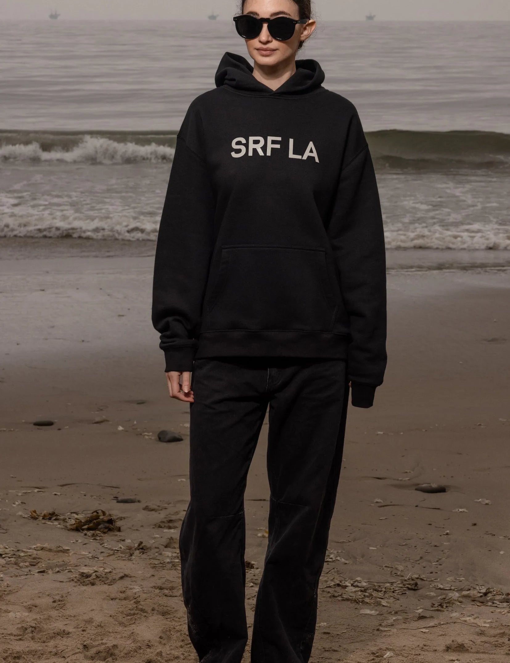 SRF LA Unisex Hoodie - Cream on Black - Heidi Merrick