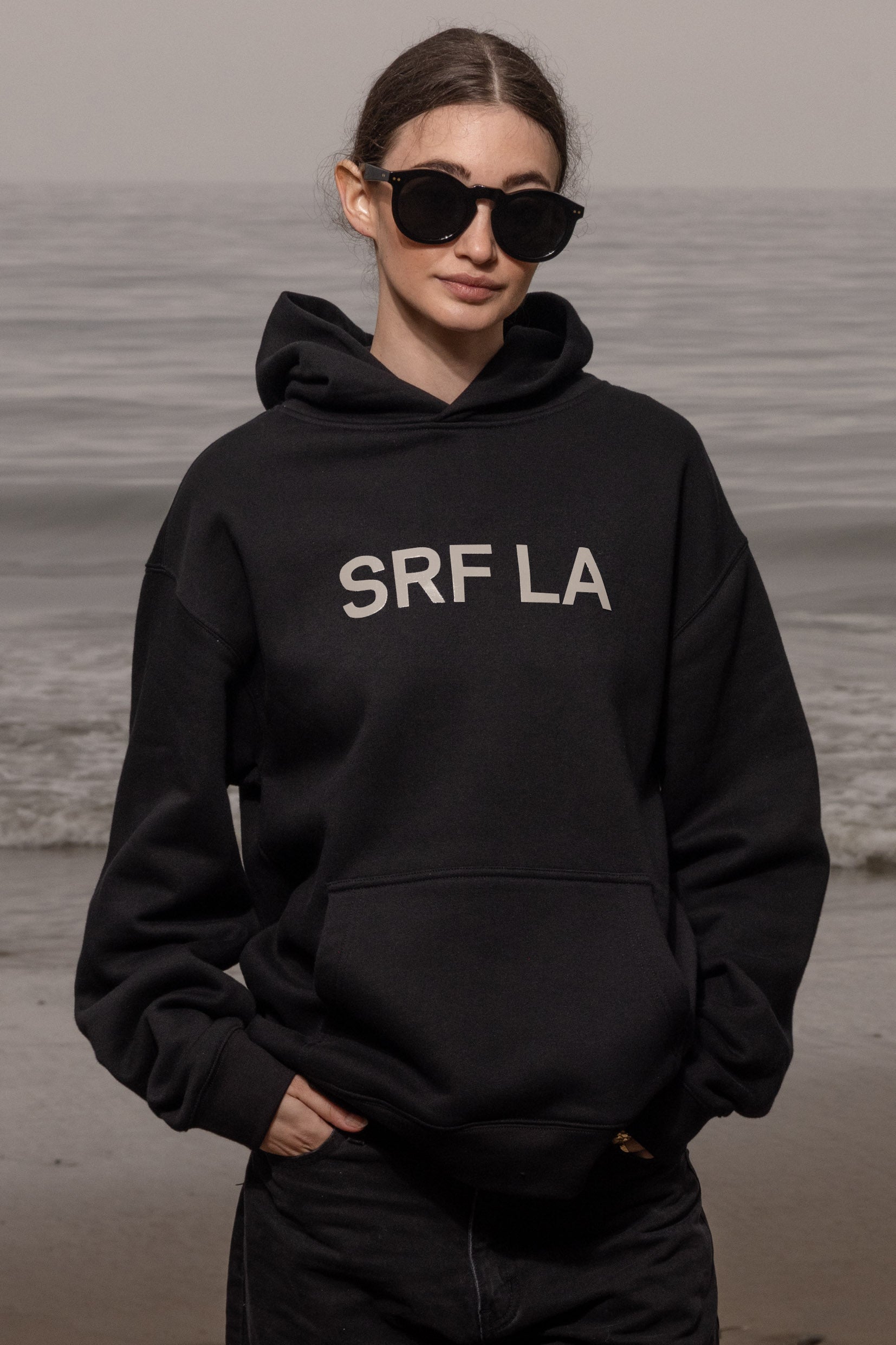 SRF LA Unisex Hoodie - Cream on Black - Heidi Merrick