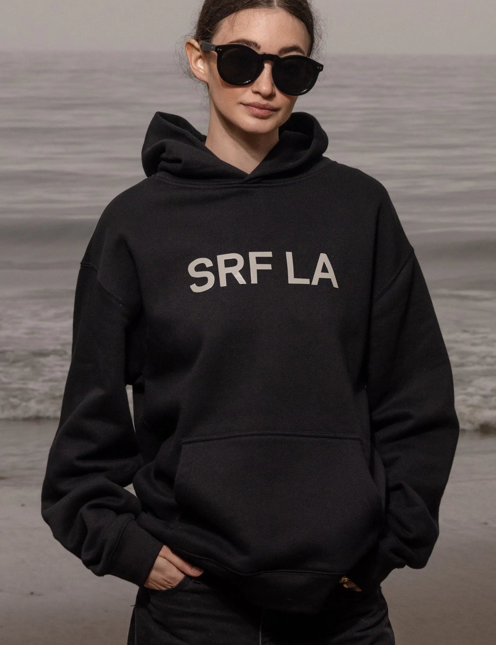 SRF LA Unisex Hoodie - Cream on Black - Heidi Merrick