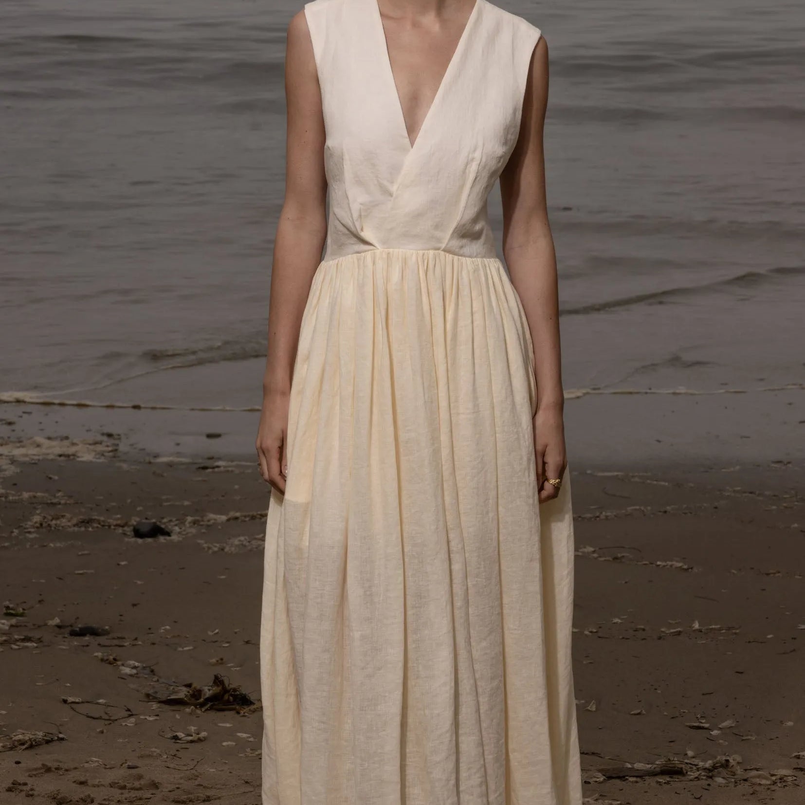 Corsica Dress - Ivory Tissue Linen - Heidi Merrick
