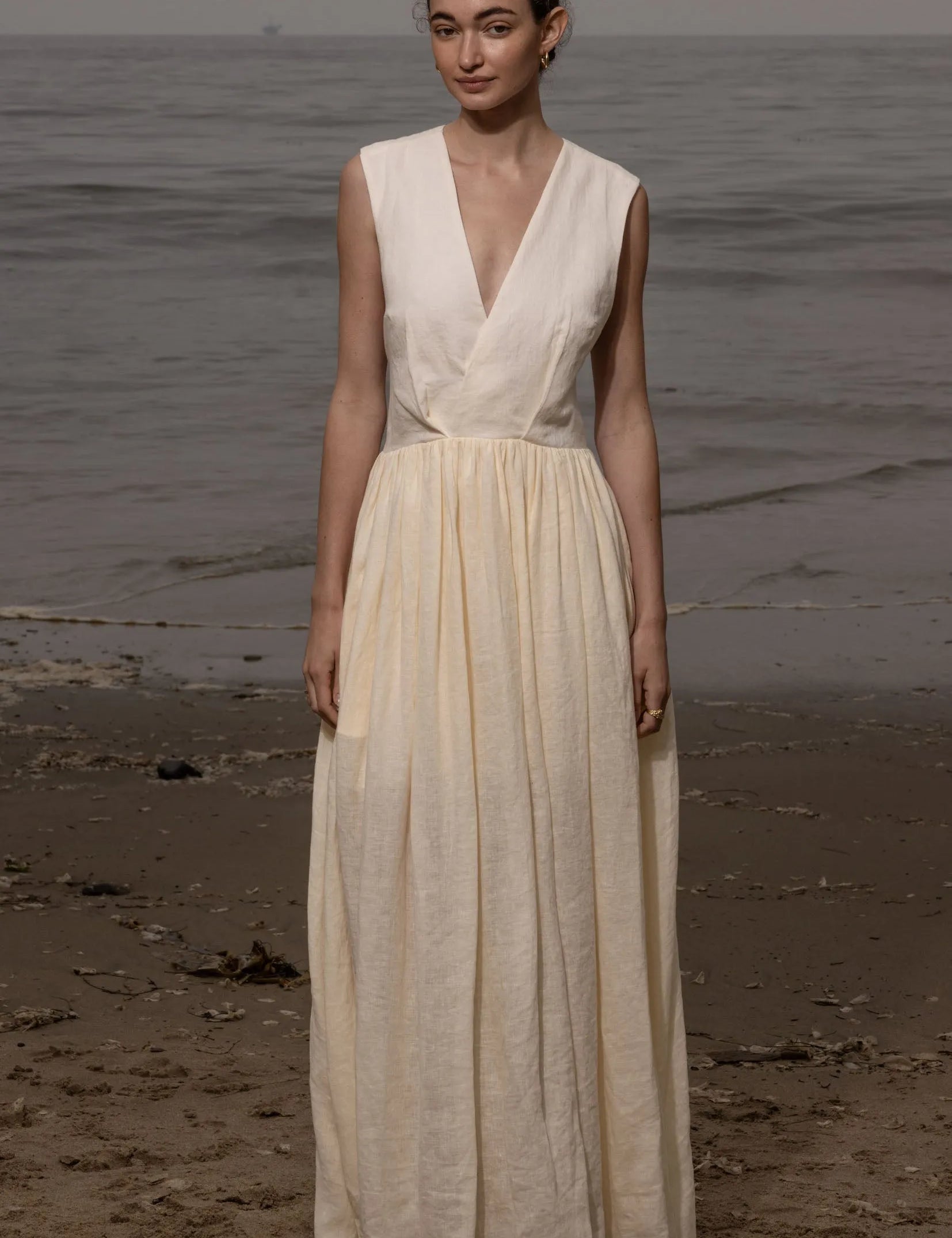 Corsica Dress - Ivory Tissue Linen - Heidi Merrick