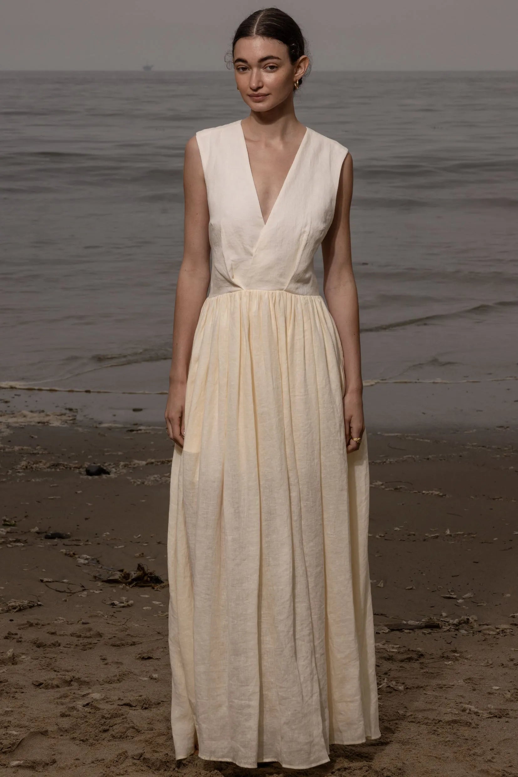 Corsica Dress - Ivory Tissue Linen - Heidi Merrick