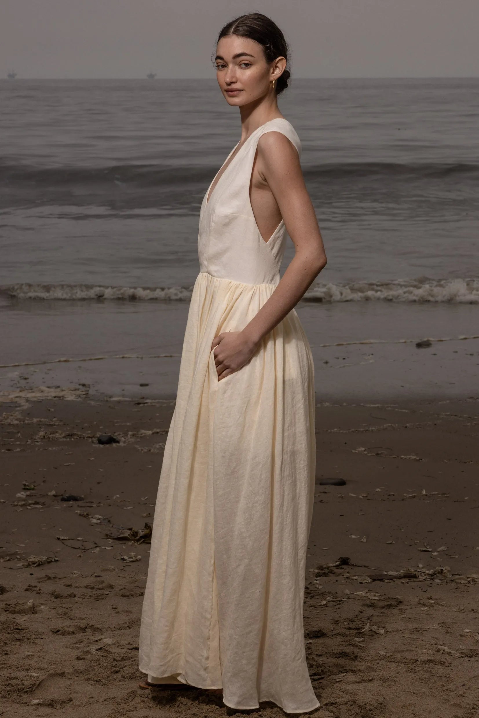 Corsica Dress - Ivory Tissue Linen - Heidi Merrick
