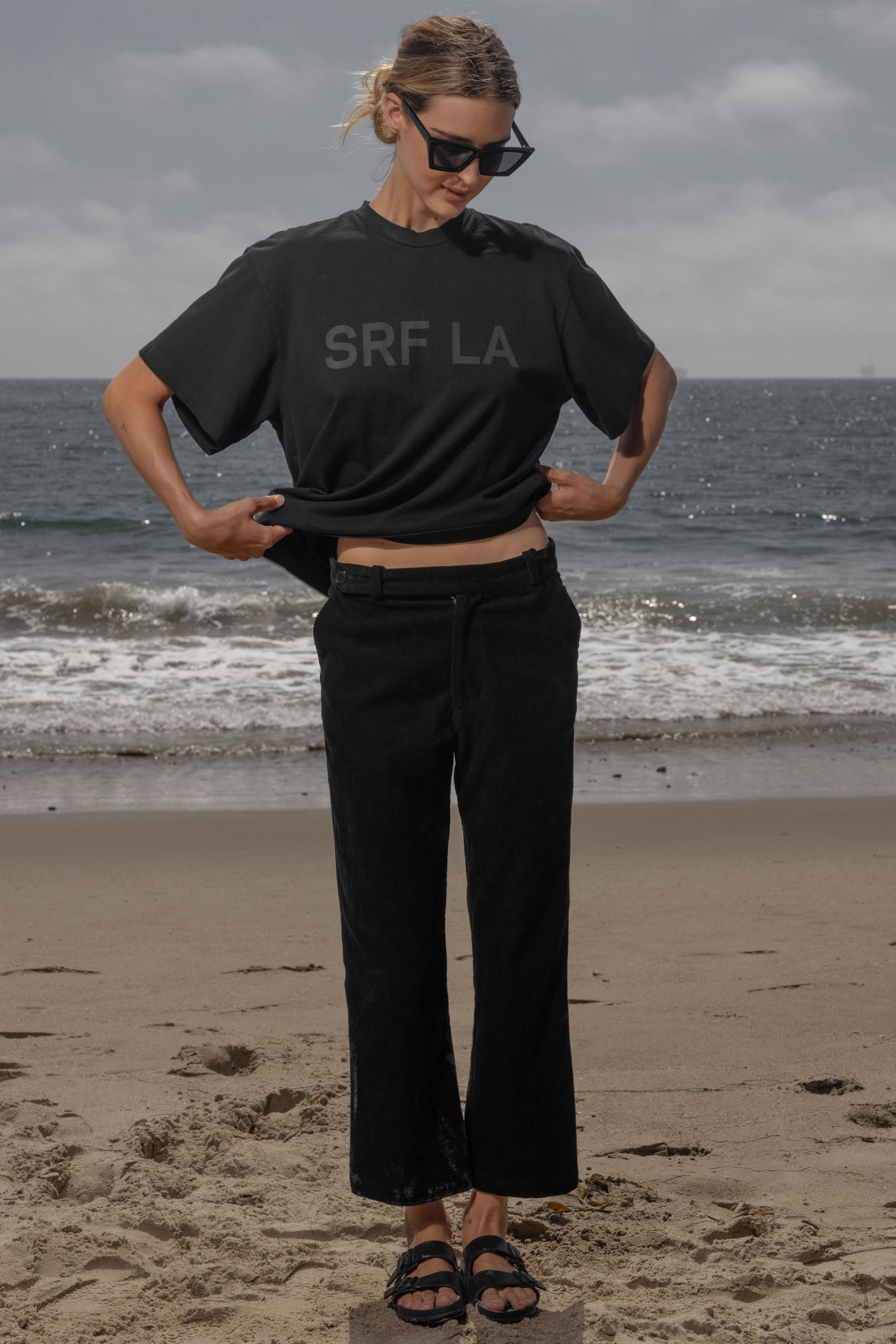 SRF LA Mustache Tee - Black on Black - Heidi Merrick