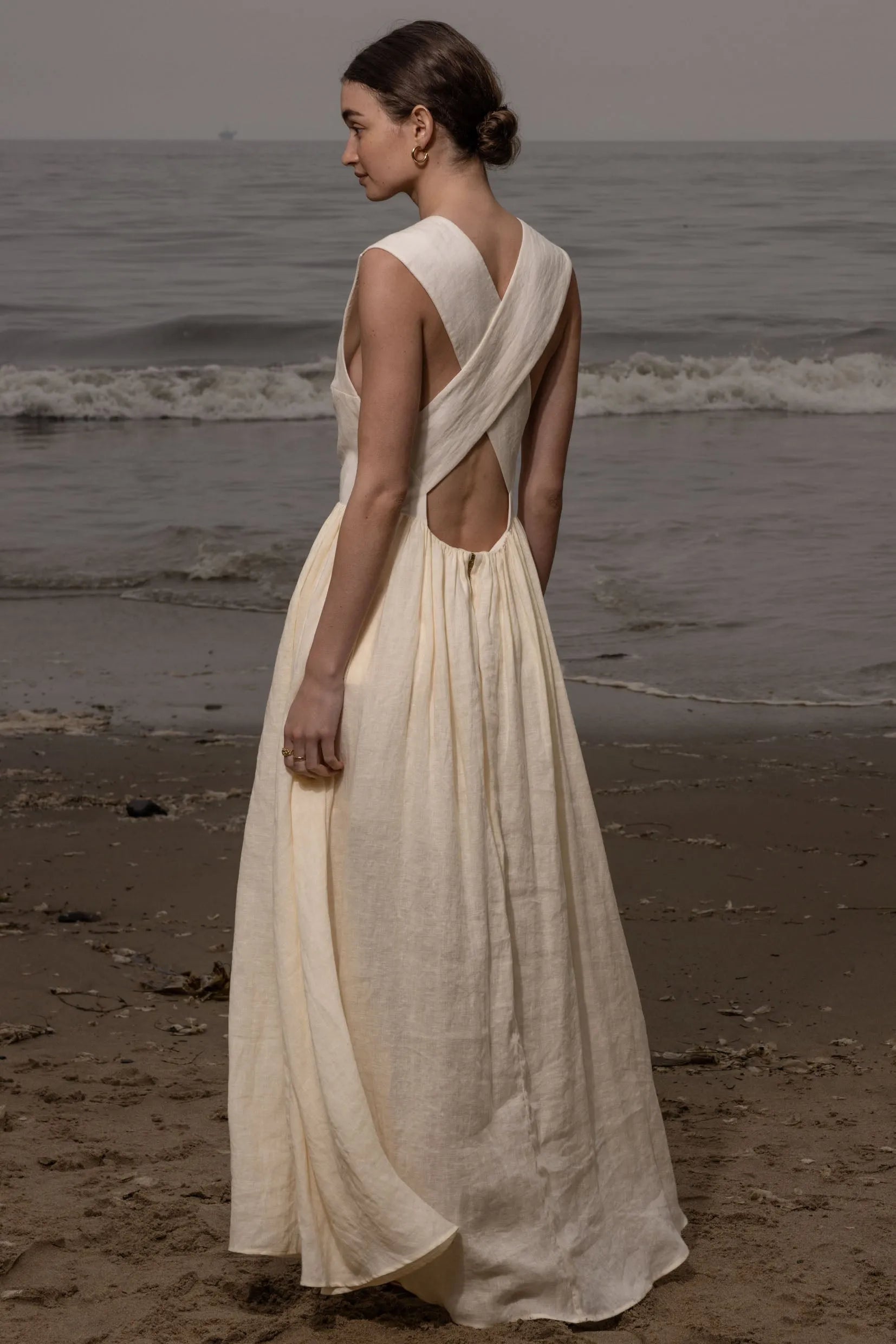 Corsica Dress - Ivory Tissue Linen - Heidi Merrick