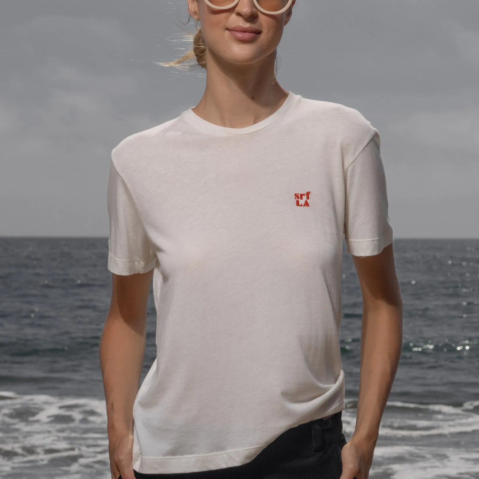 70's SRF LA Slim Tee - Red Embroidered - Heidi Merrick