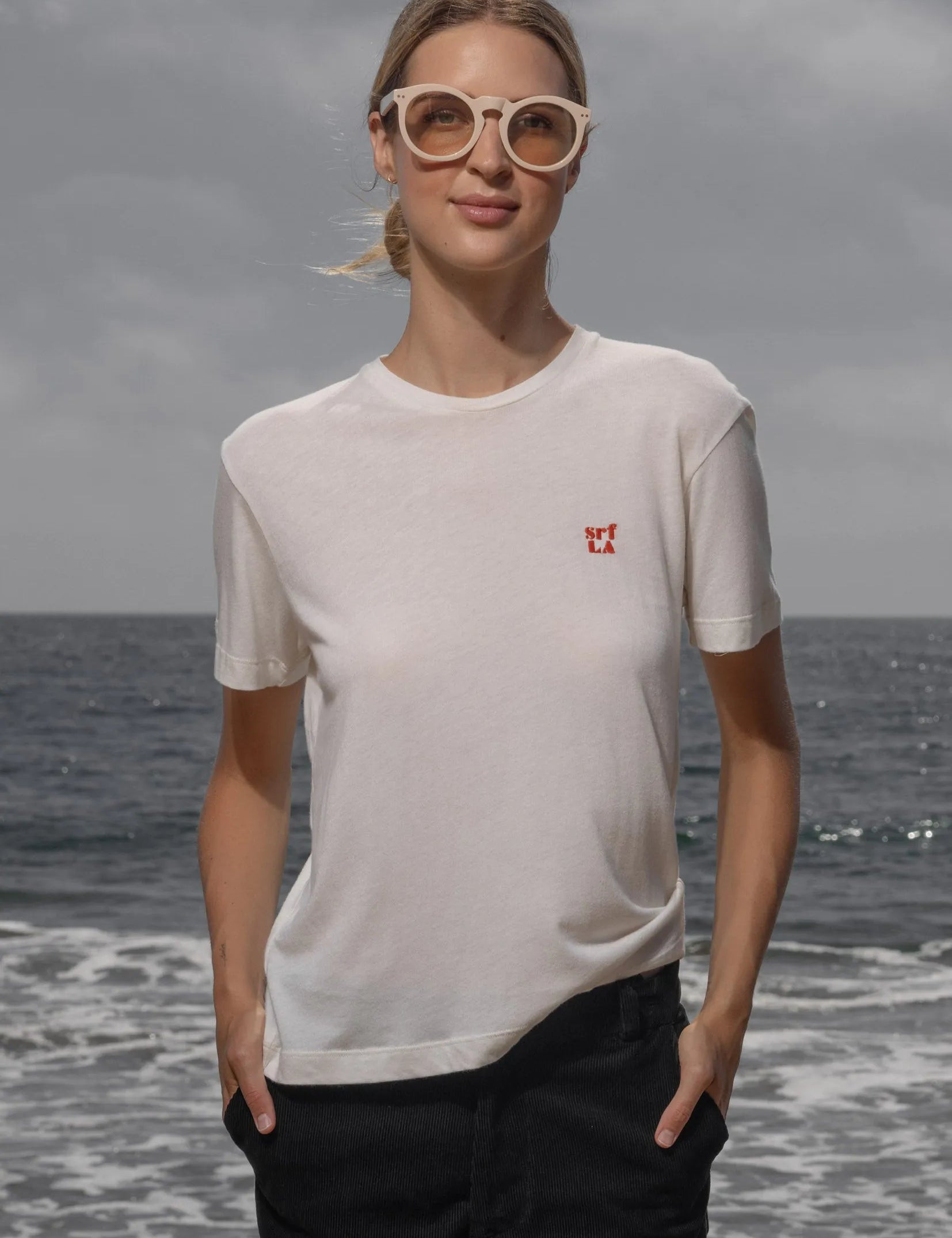 70's SRF LA Slim Tee - Red Embroidered - Heidi Merrick