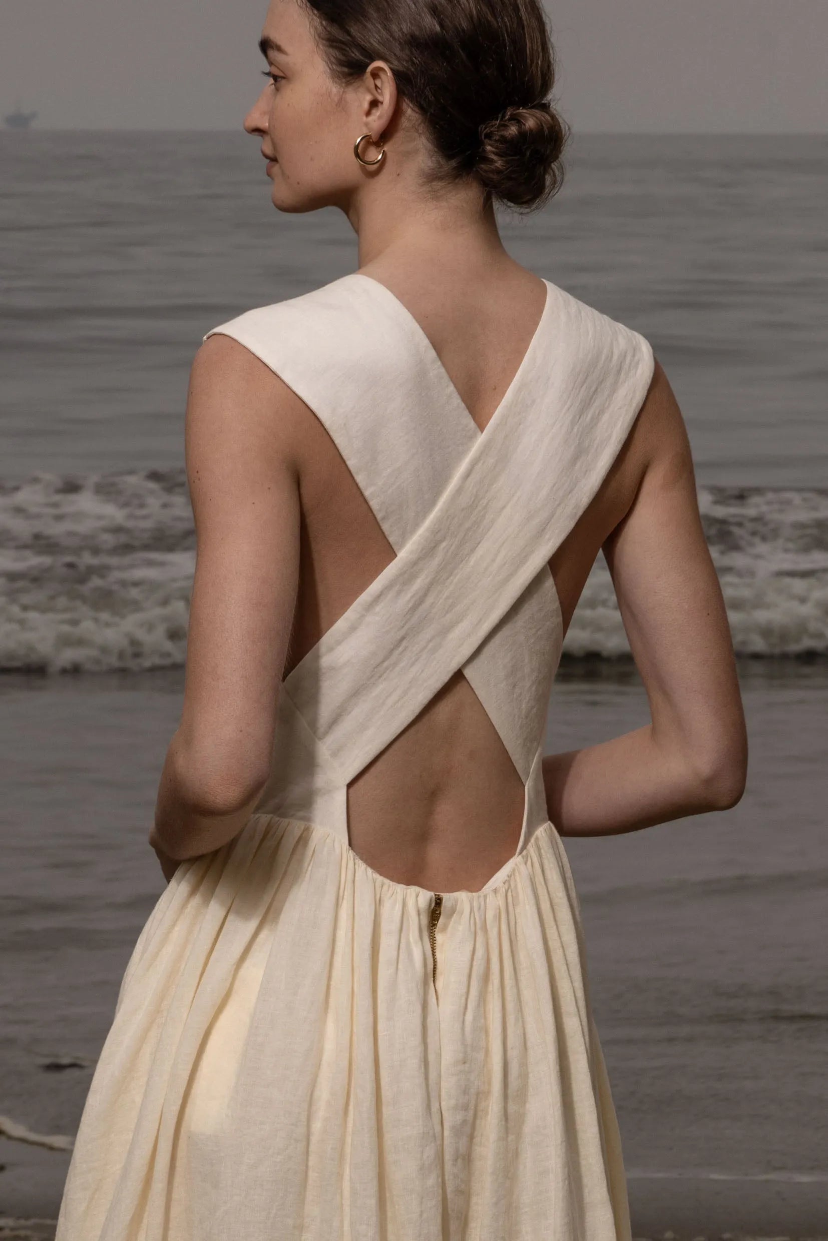 Corsica Dress - Ivory Tissue Linen - Heidi Merrick