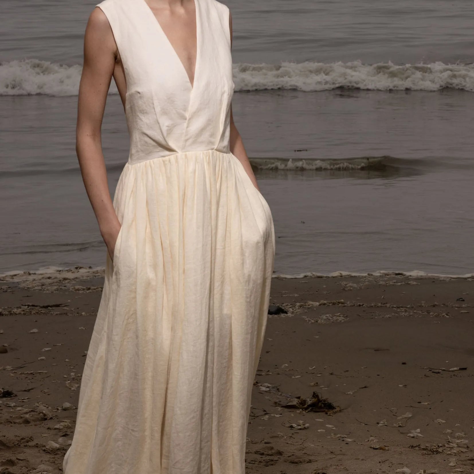 Corsica Dress - Ivory Tissue Linen - Heidi Merrick