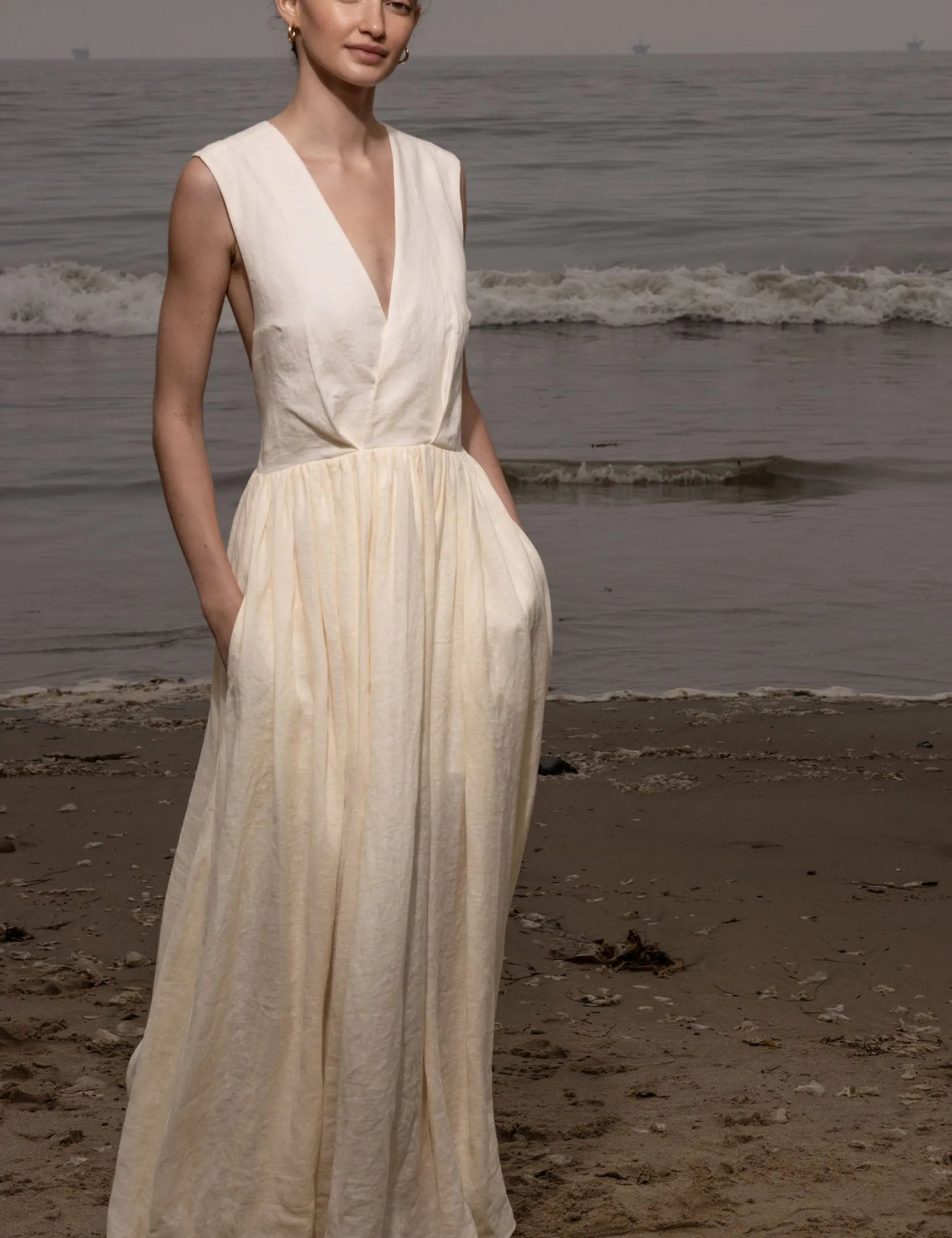 Corsica Dress - Ivory Tissue Linen - Heidi Merrick