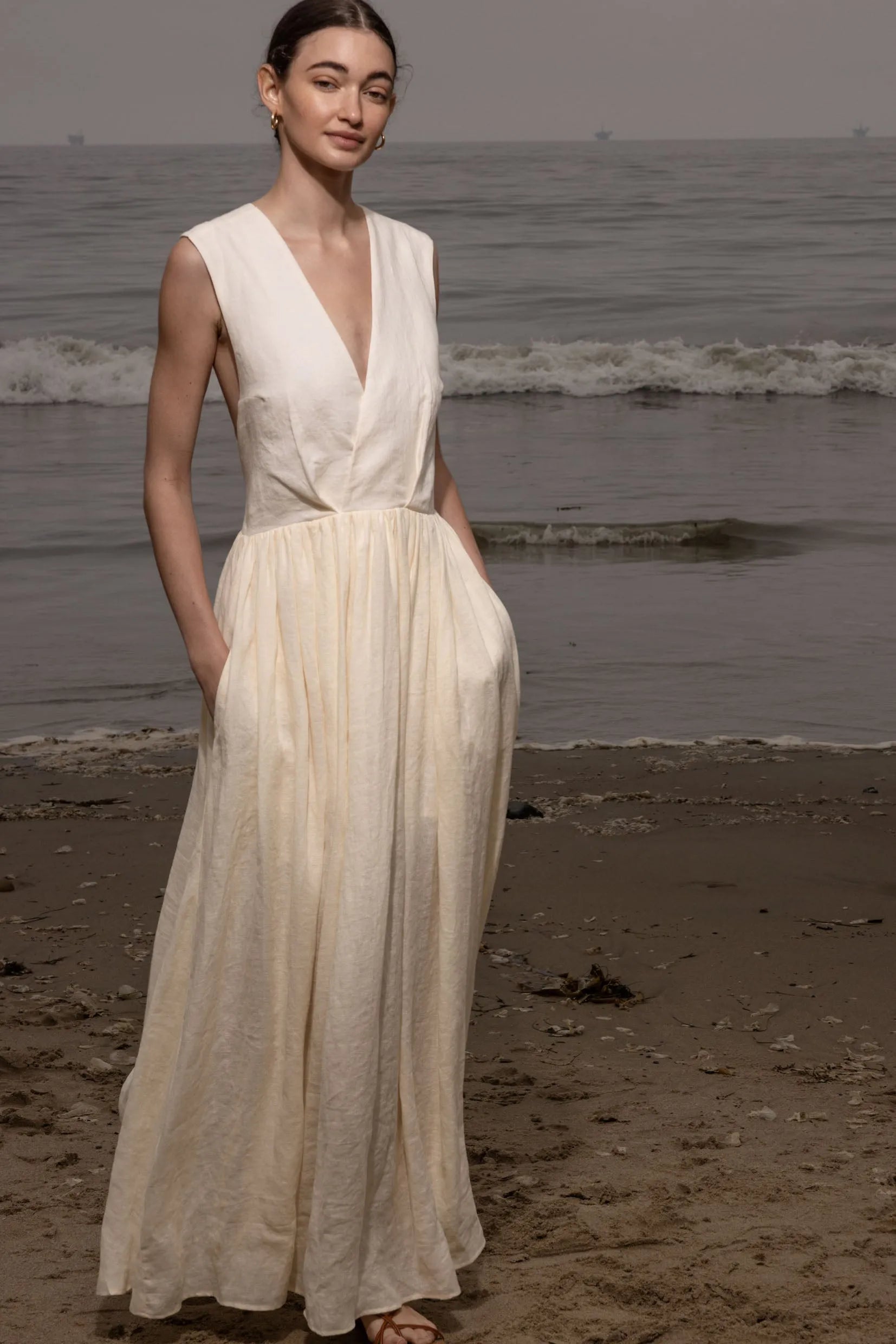 Corsica Dress - Ivory Tissue Linen - Heidi Merrick