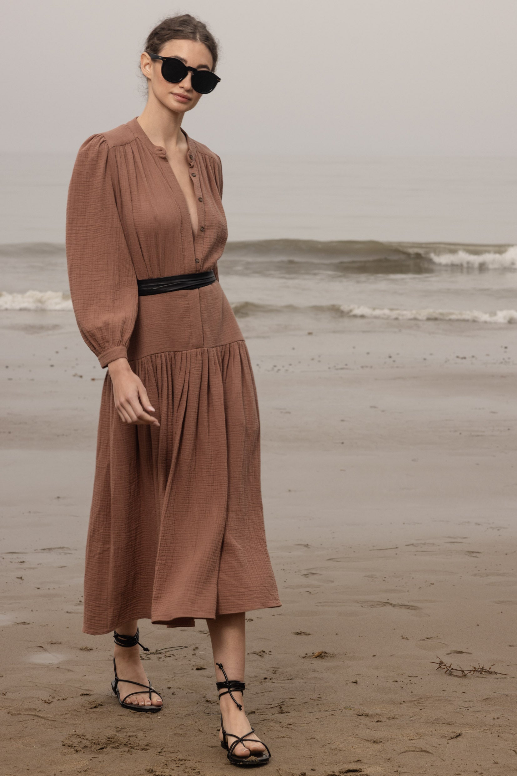 Barcelona Dress - Sable Gauze - Heidi Merrick