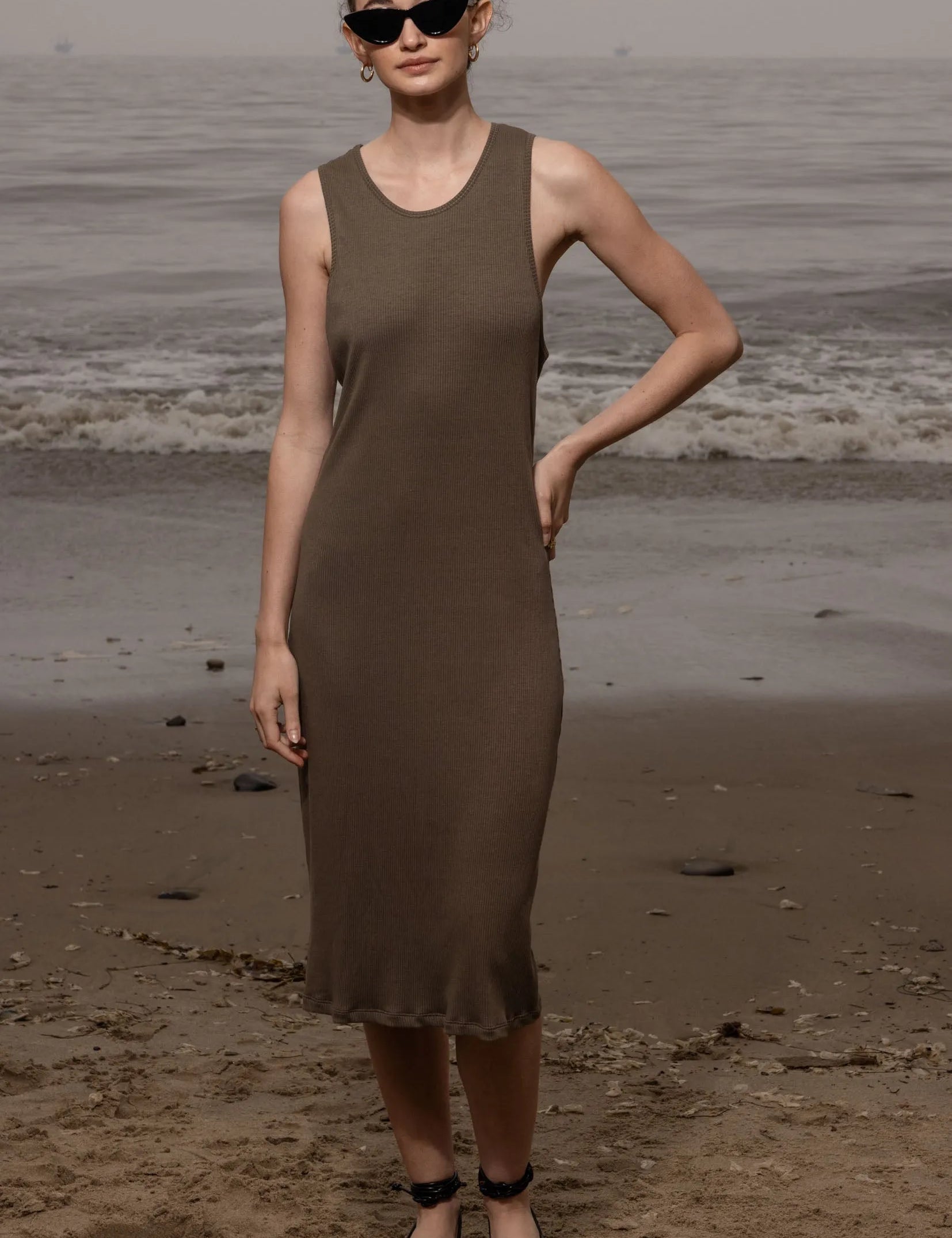 Pebble Dress - Stone Hemp Rib - Heidi Merrick