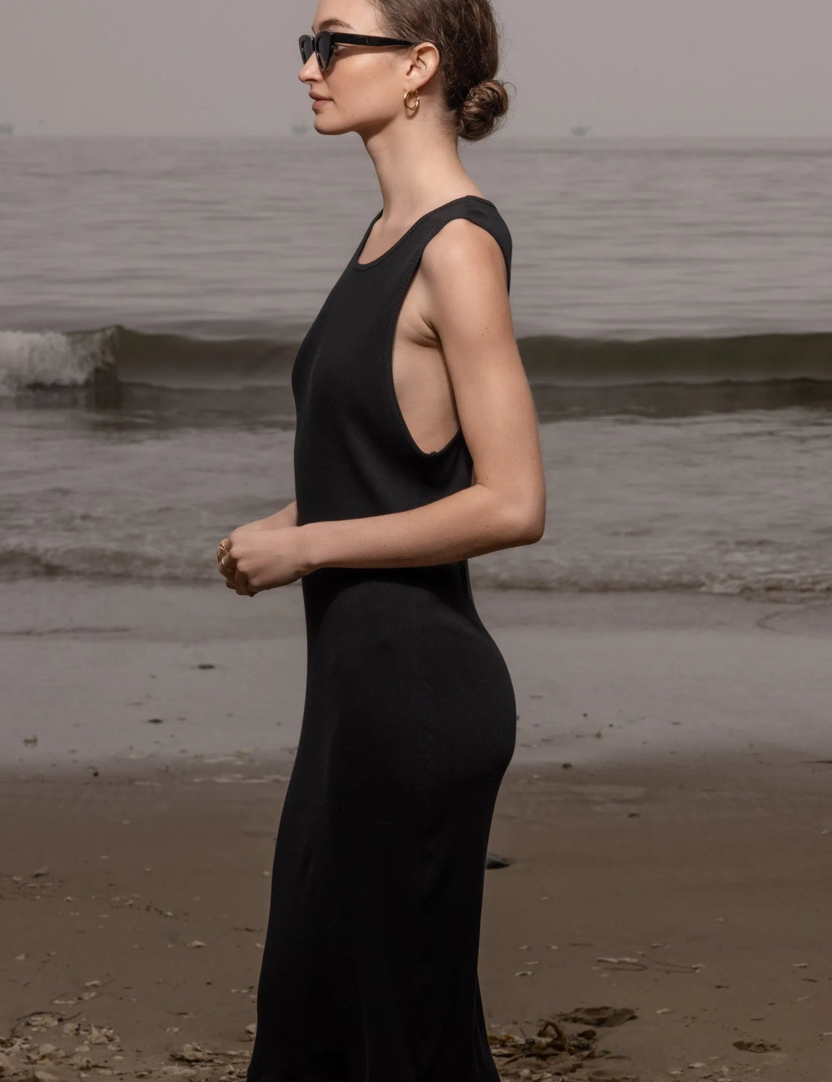 Pebble Dress - Black Hemp Rib - Heidi Merrick