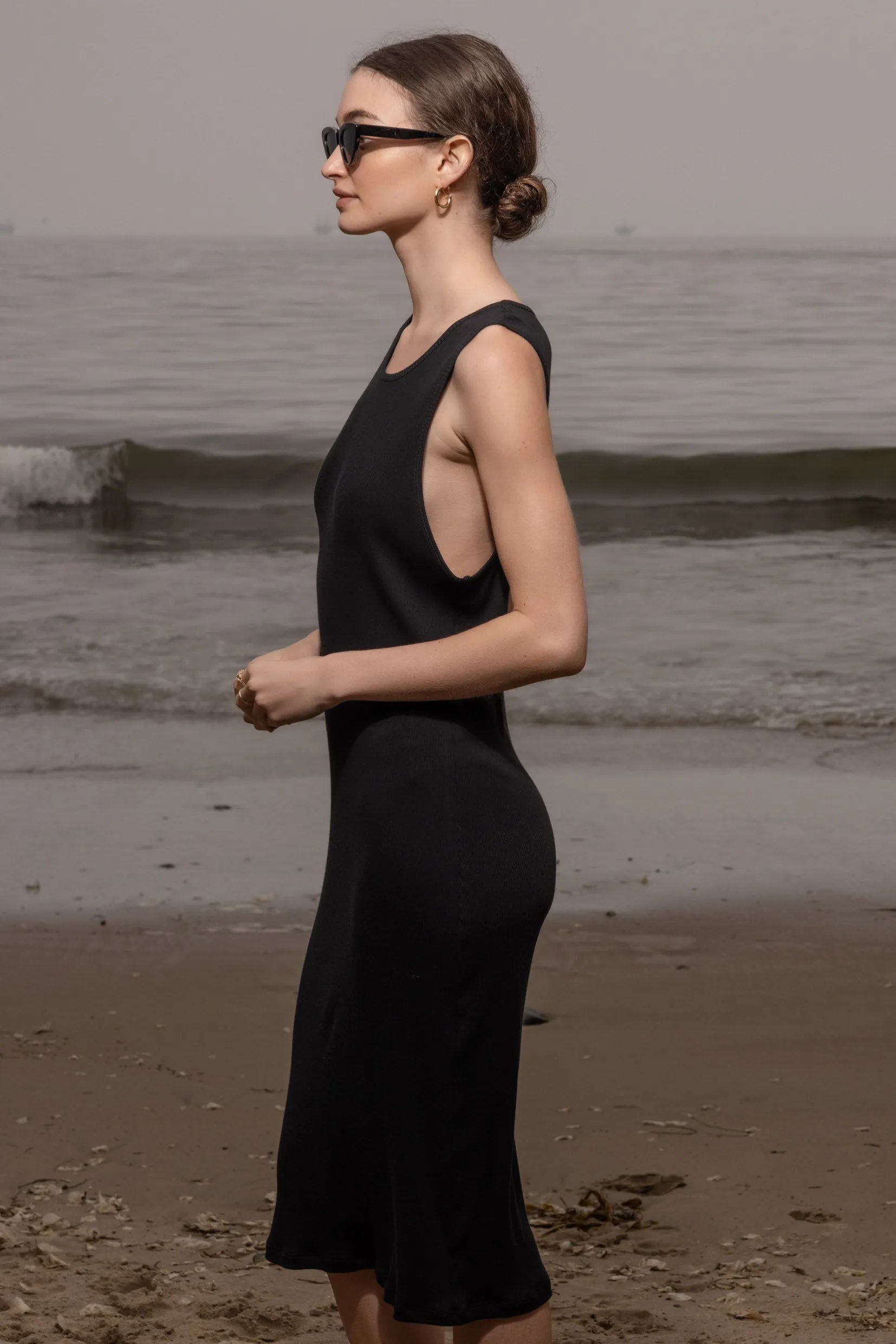 Pebble Dress - Black Hemp Rib - Heidi Merrick