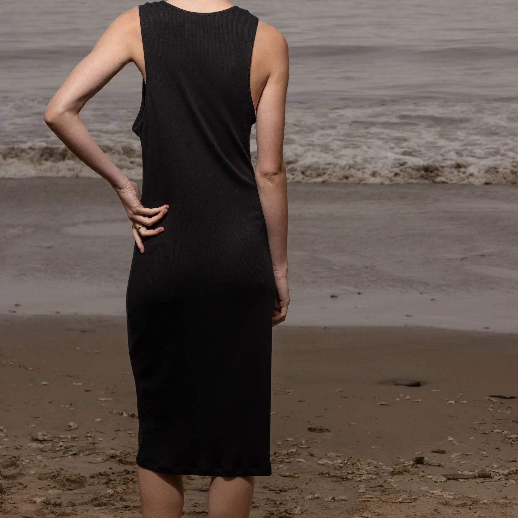 Pebble Dress - Black Hemp Rib - Heidi Merrick