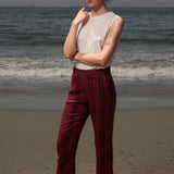 Serge Pant - Burgundy Moroccan Stripe - Heidi Merrick