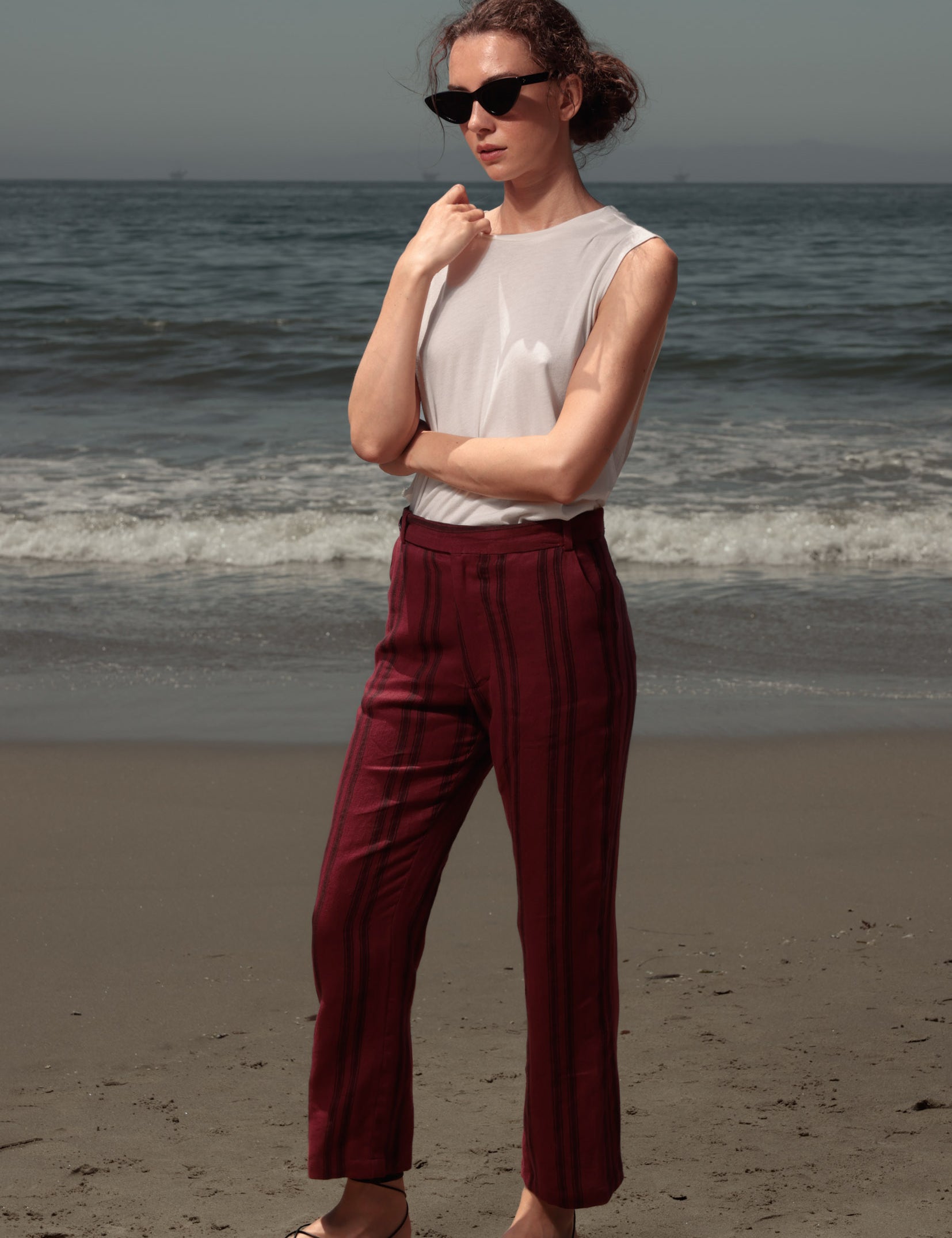 Serge Pant - Burgundy Moroccan Stripe - Heidi Merrick