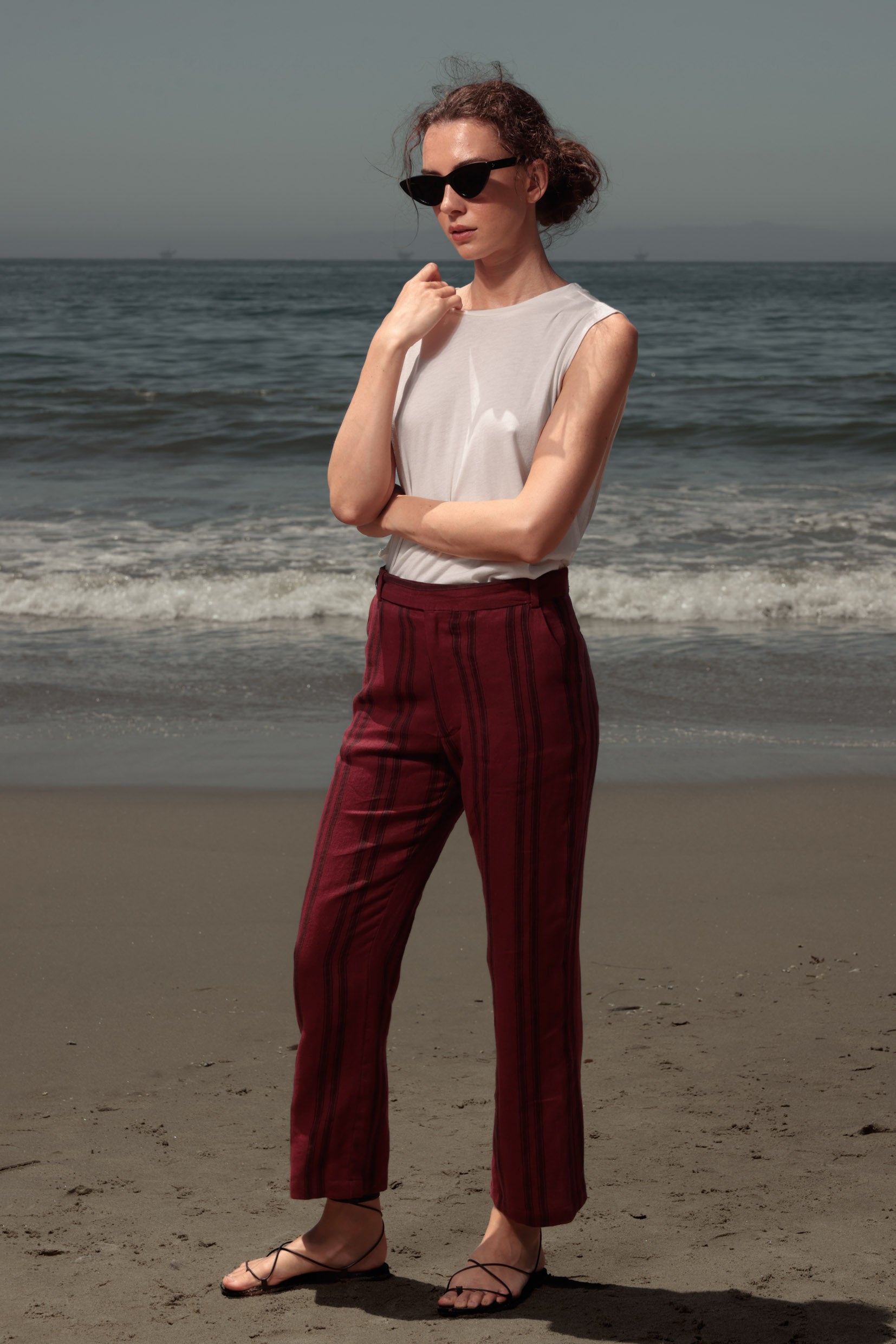 Serge Pant - Burgundy Moroccan Stripe - Heidi Merrick